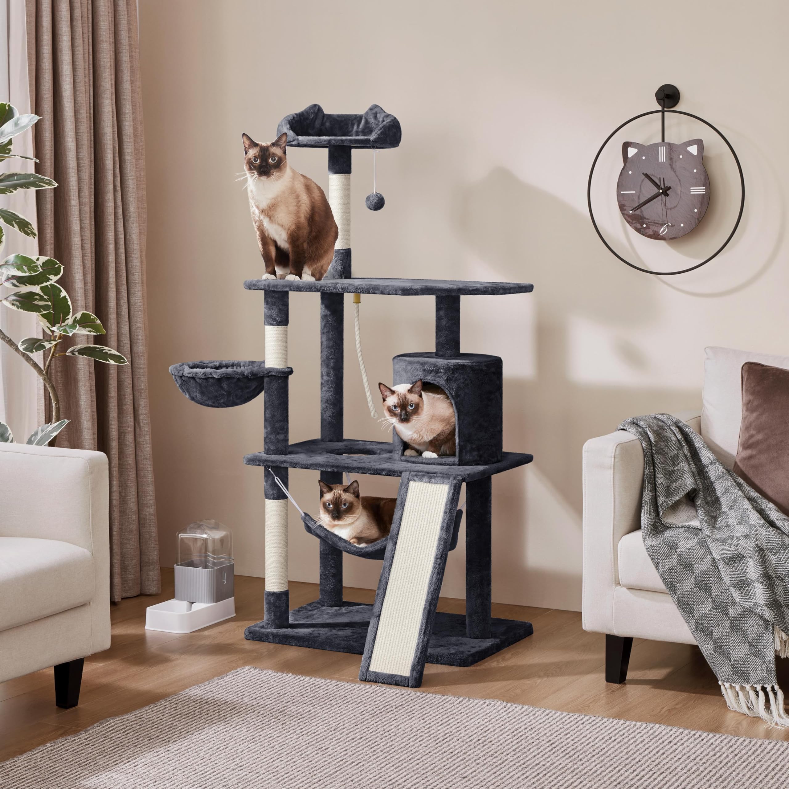Yaheetech 63.5In Multi-Level Cat Tree Tower Condo With Scratching Posts, Platform & Hammock, Cat Activity Center Play Furniture