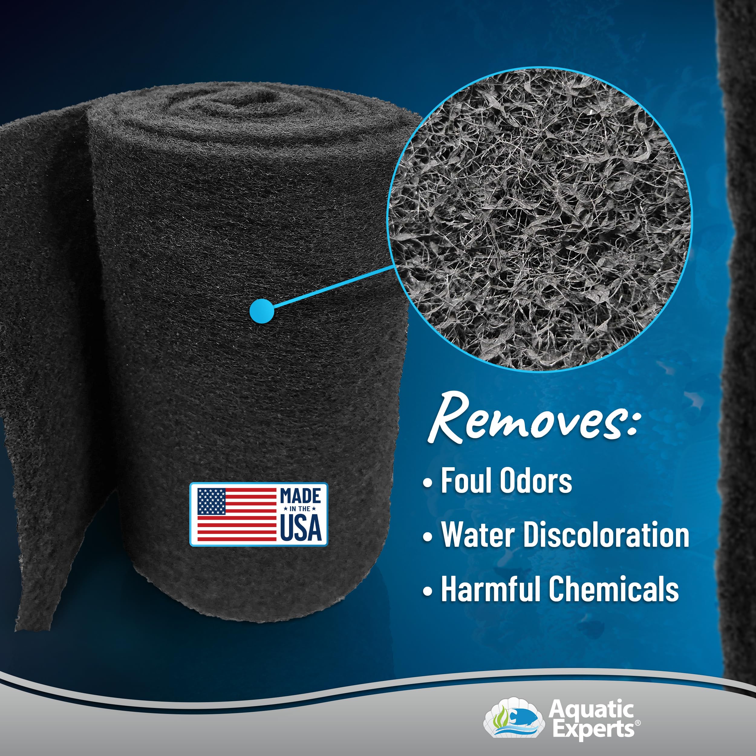 Aquarium Carbon Pad - Cut To Fit Carbon Infused Filter Pad Media For Crystal Clear Fish Tank And Ponds (18 Inch Width, 36 Inch L