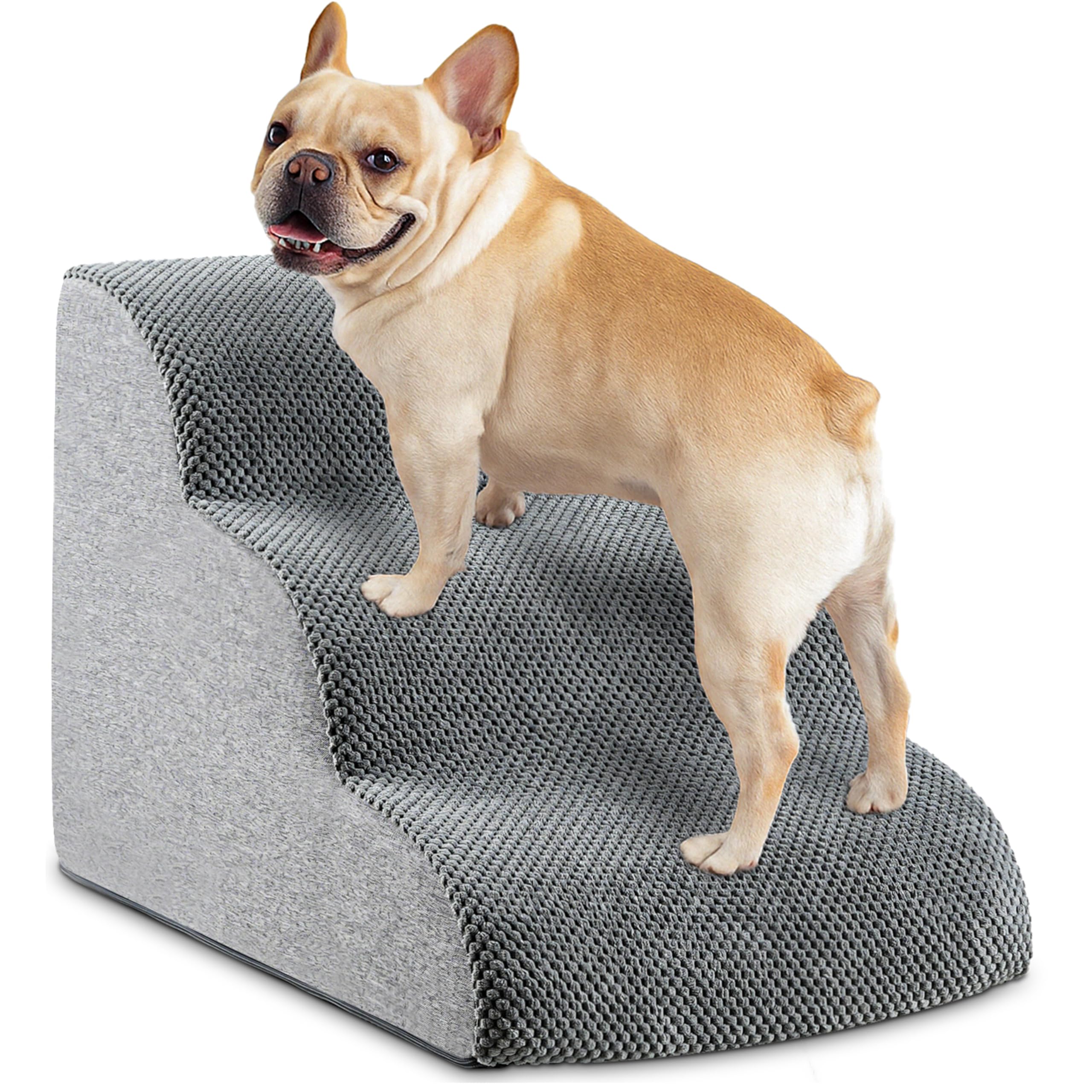 Dog Stairs, 15.7 H - 3-Step Foam Ramp for Small Dogs & Cats, Waterproof Washable Cover, Non-Slip Base, Lightweight Pet Ladder fo