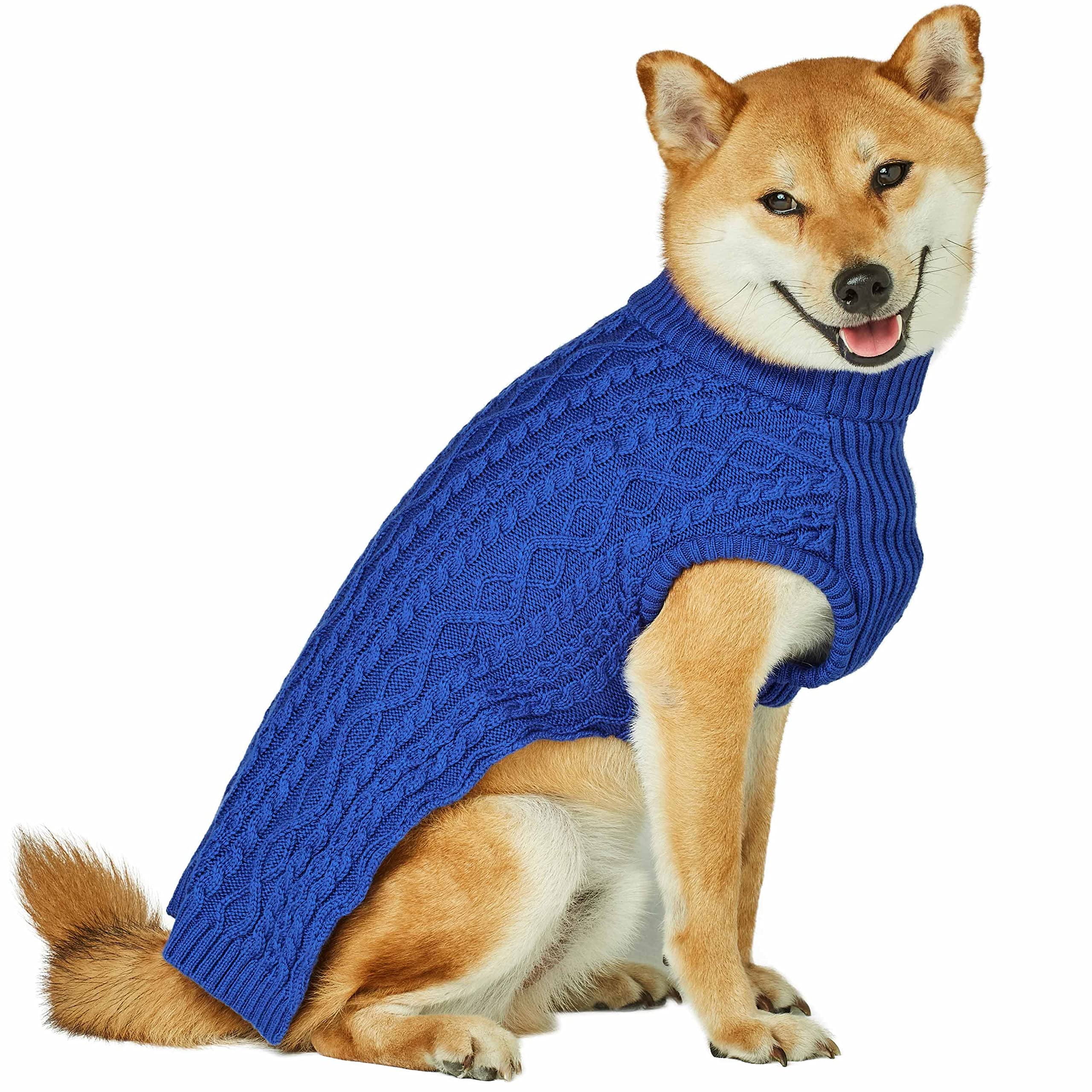 Blueberry Pet 2023 New Classic Wool Blend Cable Knit Pullover Dog Sweater In Klein Blue, Back Length 18', Pack Of 1 Clothes For Dogs