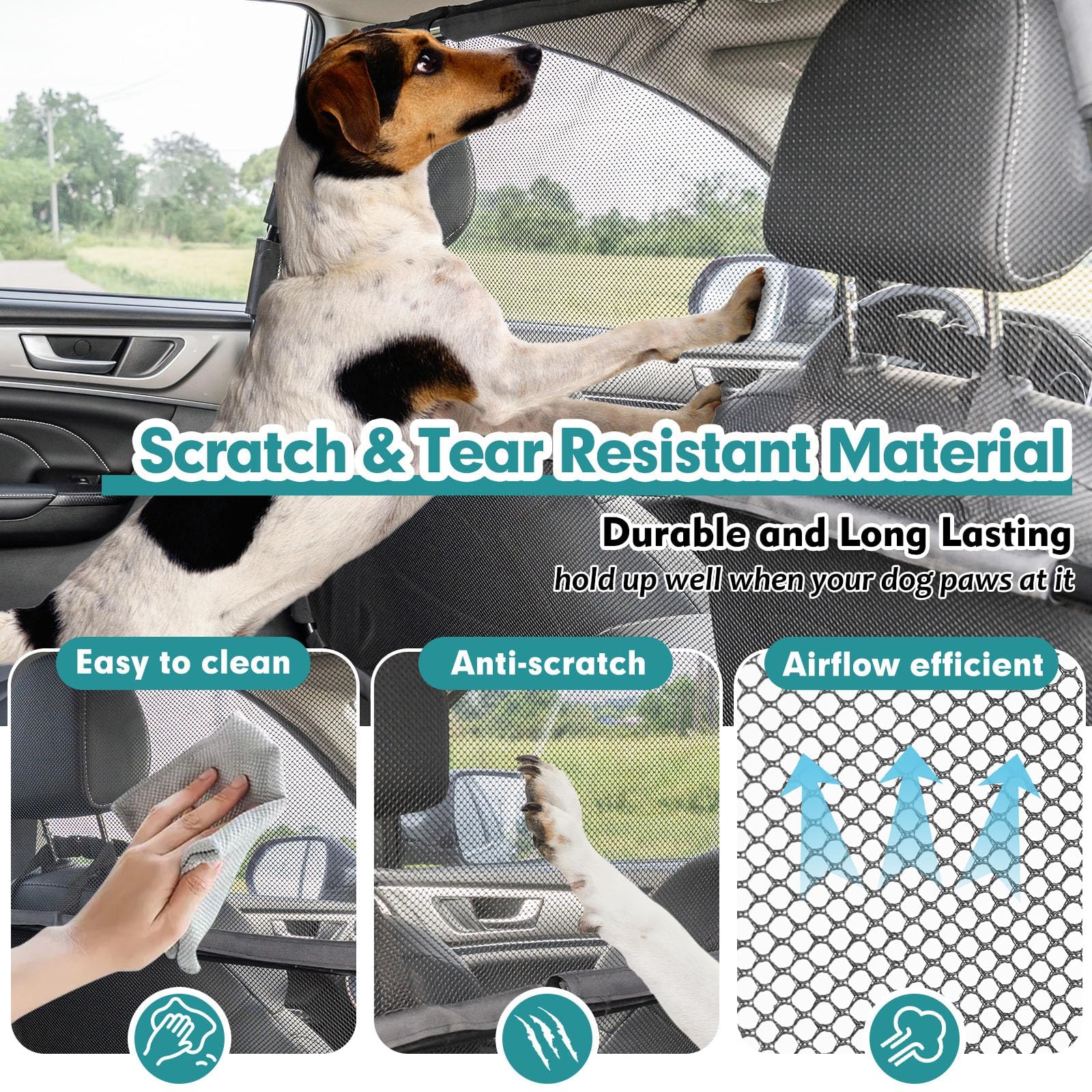 Dog Car Barrier Escape-Proof, 56'' Wide Divider for 2nd 3rd Row Seats & Cargo Area, Durable Back Seat Gate Trunk Barrier with Se