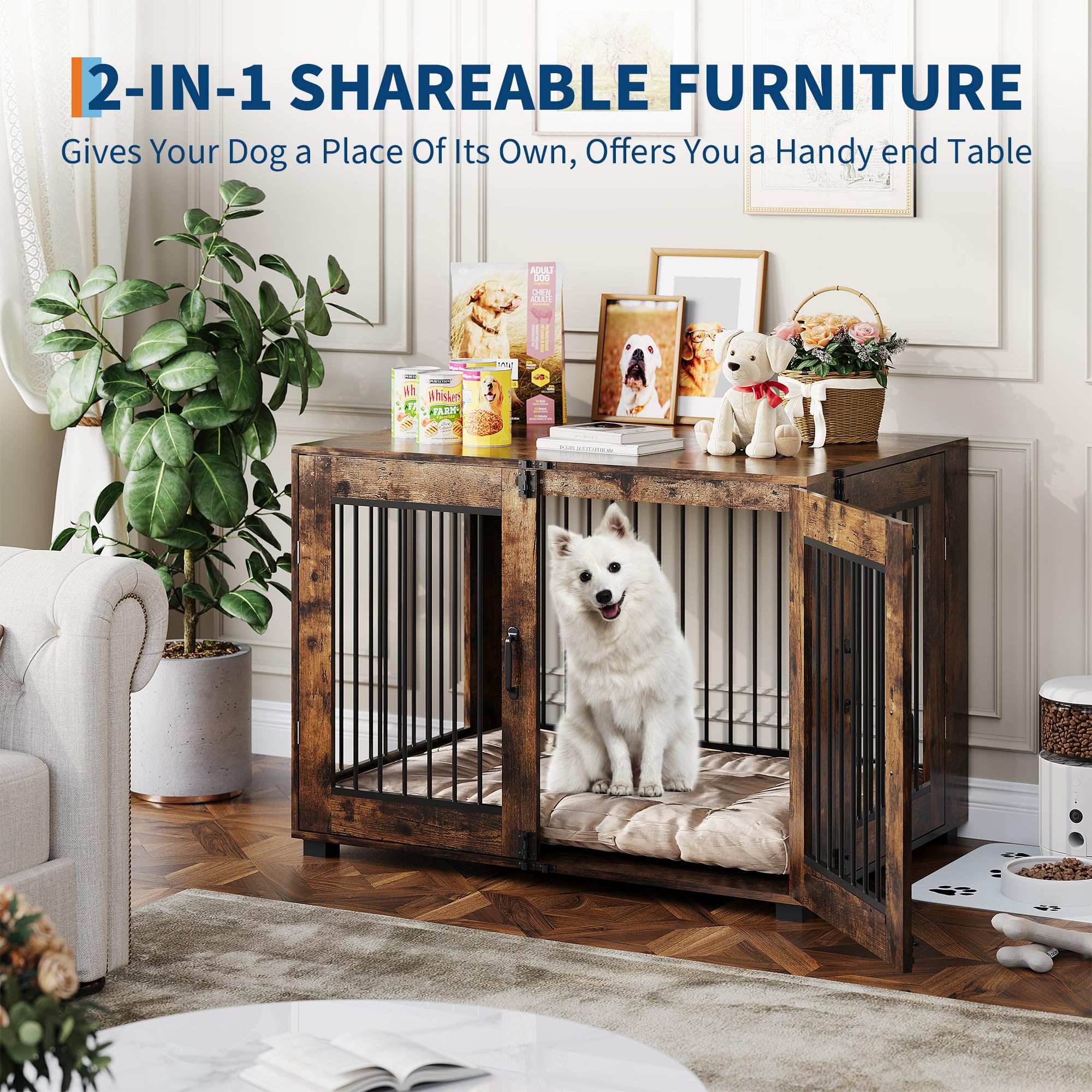 GarveeHome Dog Crate Furniture, 31.5 L Wooden Dog Kennel for Indoor Use, Stylish Dog Cage End Table for Medium Dogs, Decorative