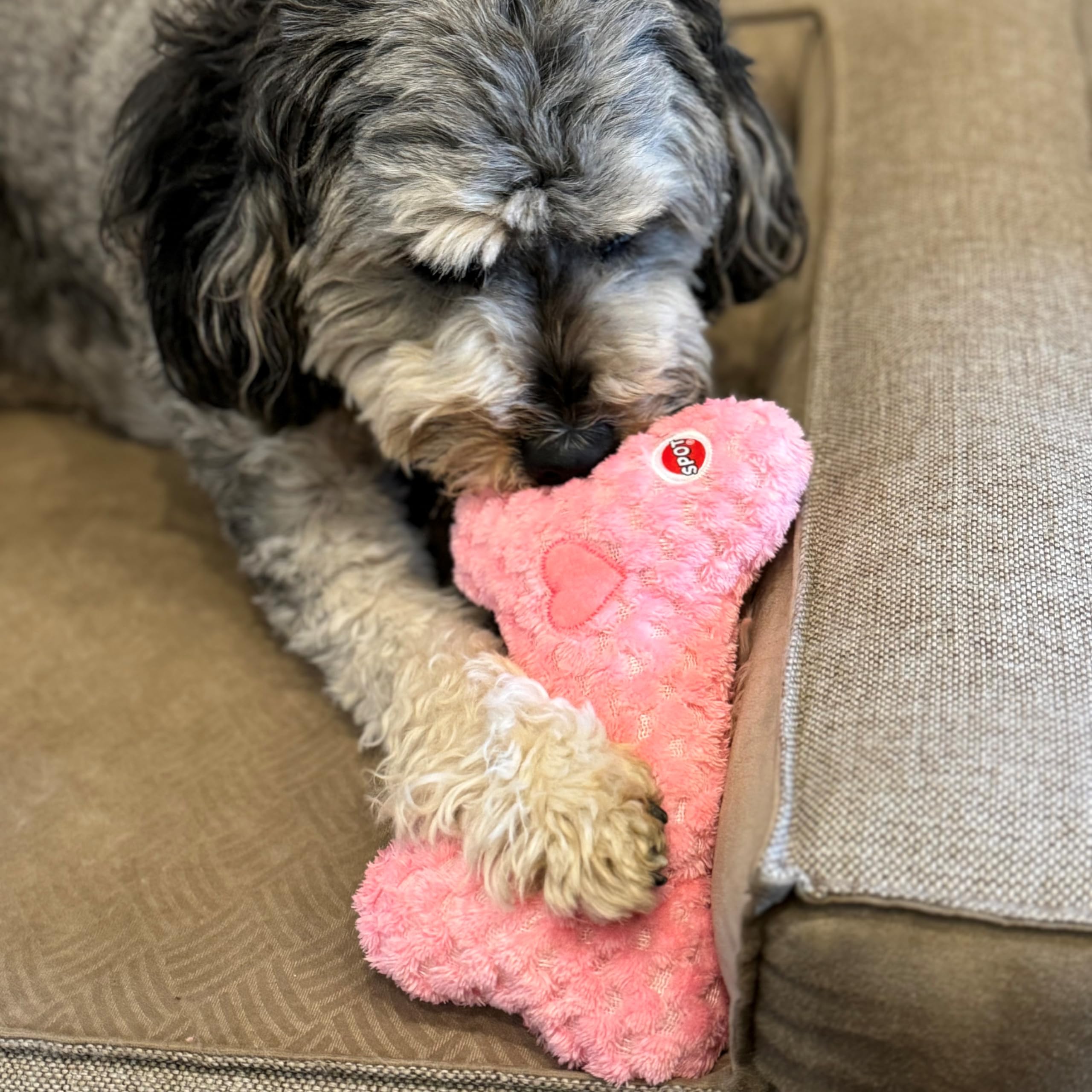 SPOT Soothers Warm Hug Bone - Plush Dog Toy with Lavender Beads, Removable Squeaker, Microwavable, 9in, for Small to Medium Dogs