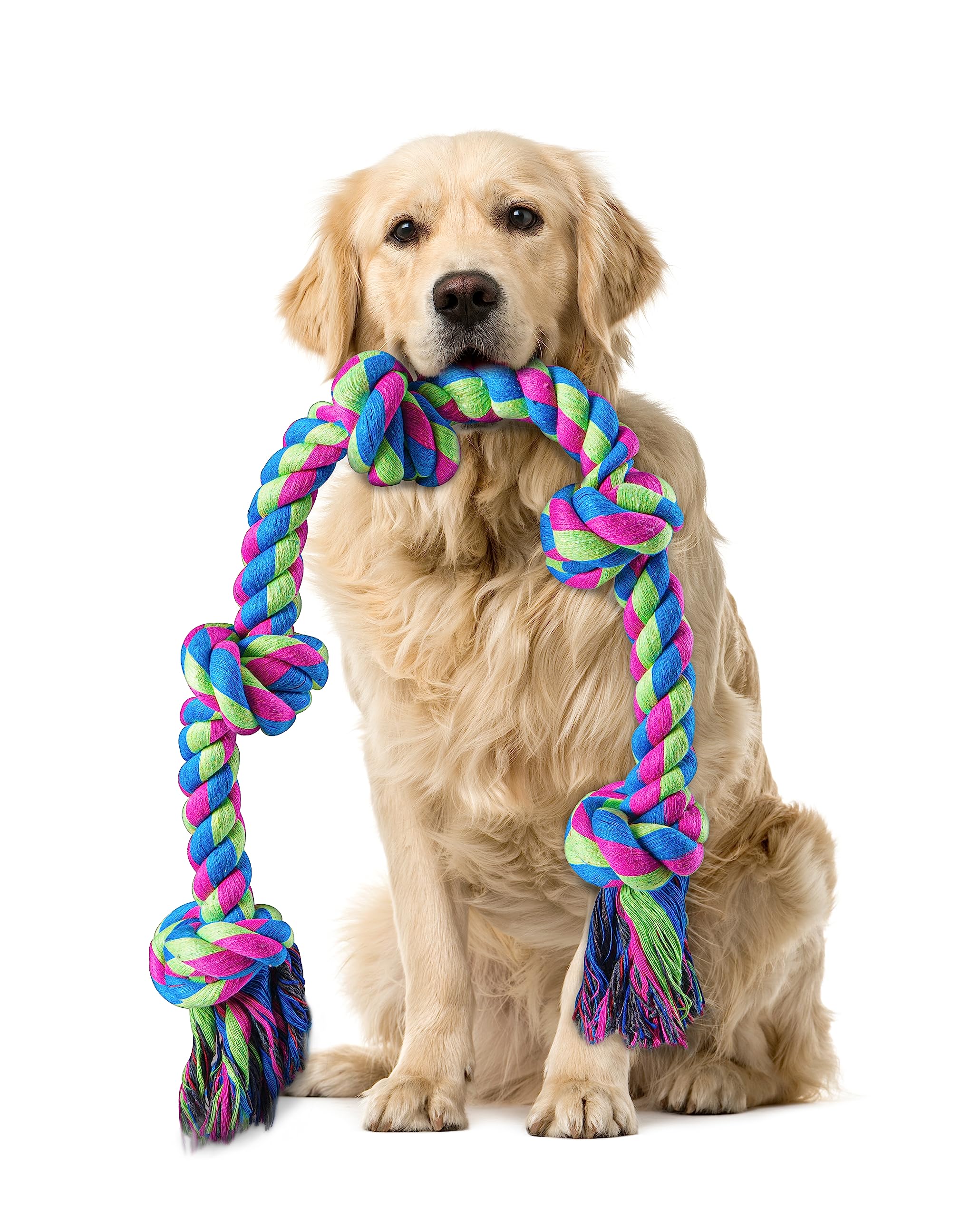 Aitmexcn Dog Rope Toys for Large Medium Dog Chewers, Rope Indestructible Dog Chew Toys, 37 Inch 5 Knots Tough Dog Tug Toy for Te