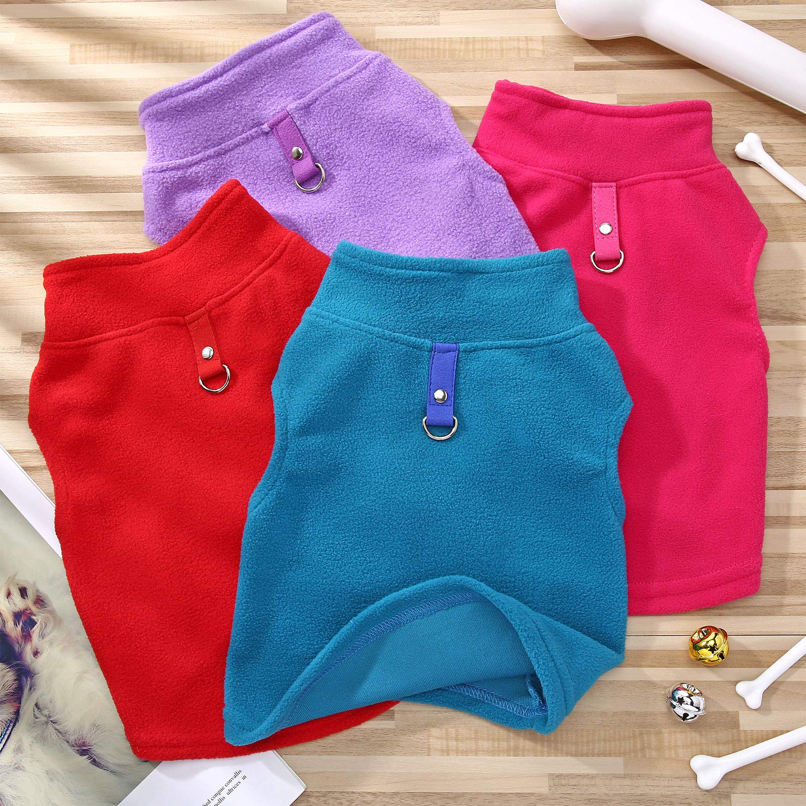 Dog Fleece Vest 4 Pieces Dog Cold Weather Pullover Dog Cozy Jacket Winter Dog Clothes Pet Sweater Vest With Leash Ring For Small Dogs