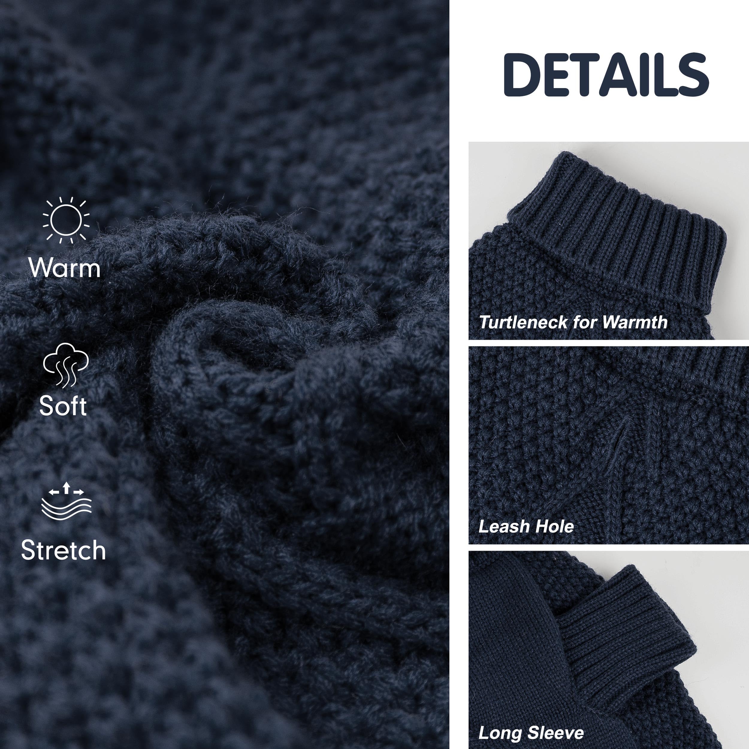 cyeollo Dog Sweater Pullover Turtleneck for Large Dogs, Knitwear Fall Winter Warm Dog Clothes with Leash Hole Pet Apparel Big Do