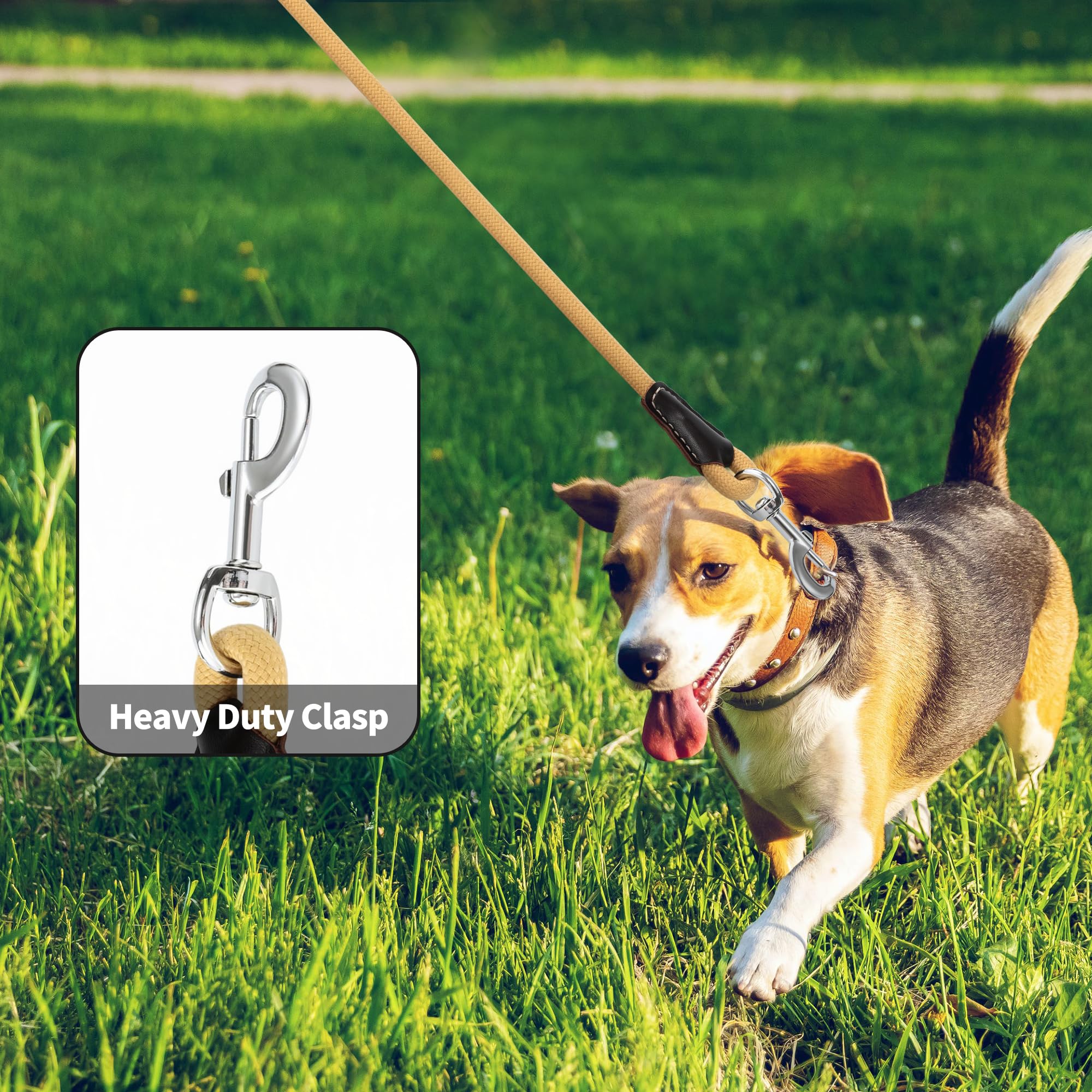 Mile High Life Genuine Leather Wrapped Handle Dog Leash, W Heavy Duty Clasp Rope Leash For Small Medium Large Dogs (Yellow, 6Ft)