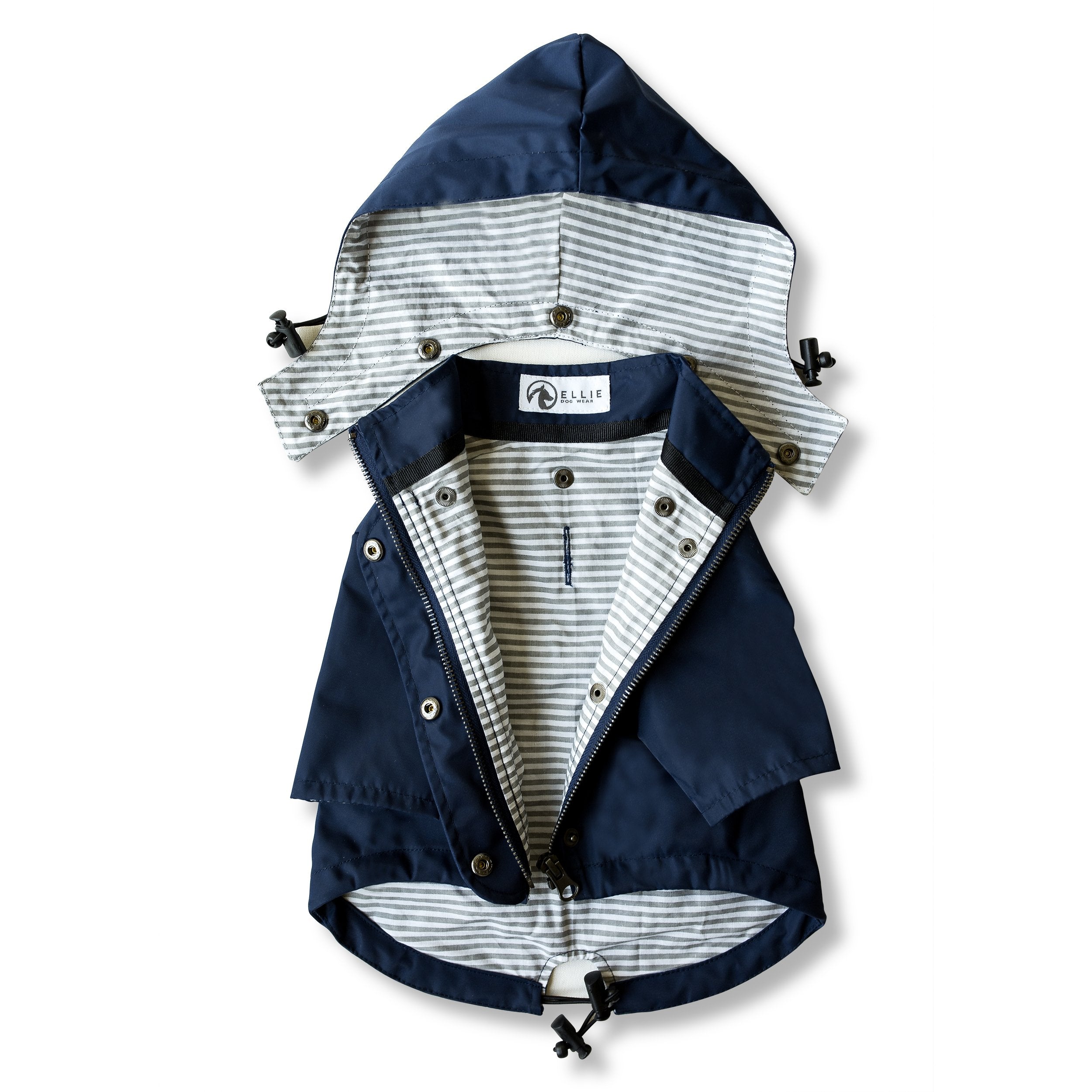 Ellie Dog Wear Dog Raincoat, Water Resistant, Reflective, Adjustable, Removable Hood, Small, Navy, Model ELD-n002