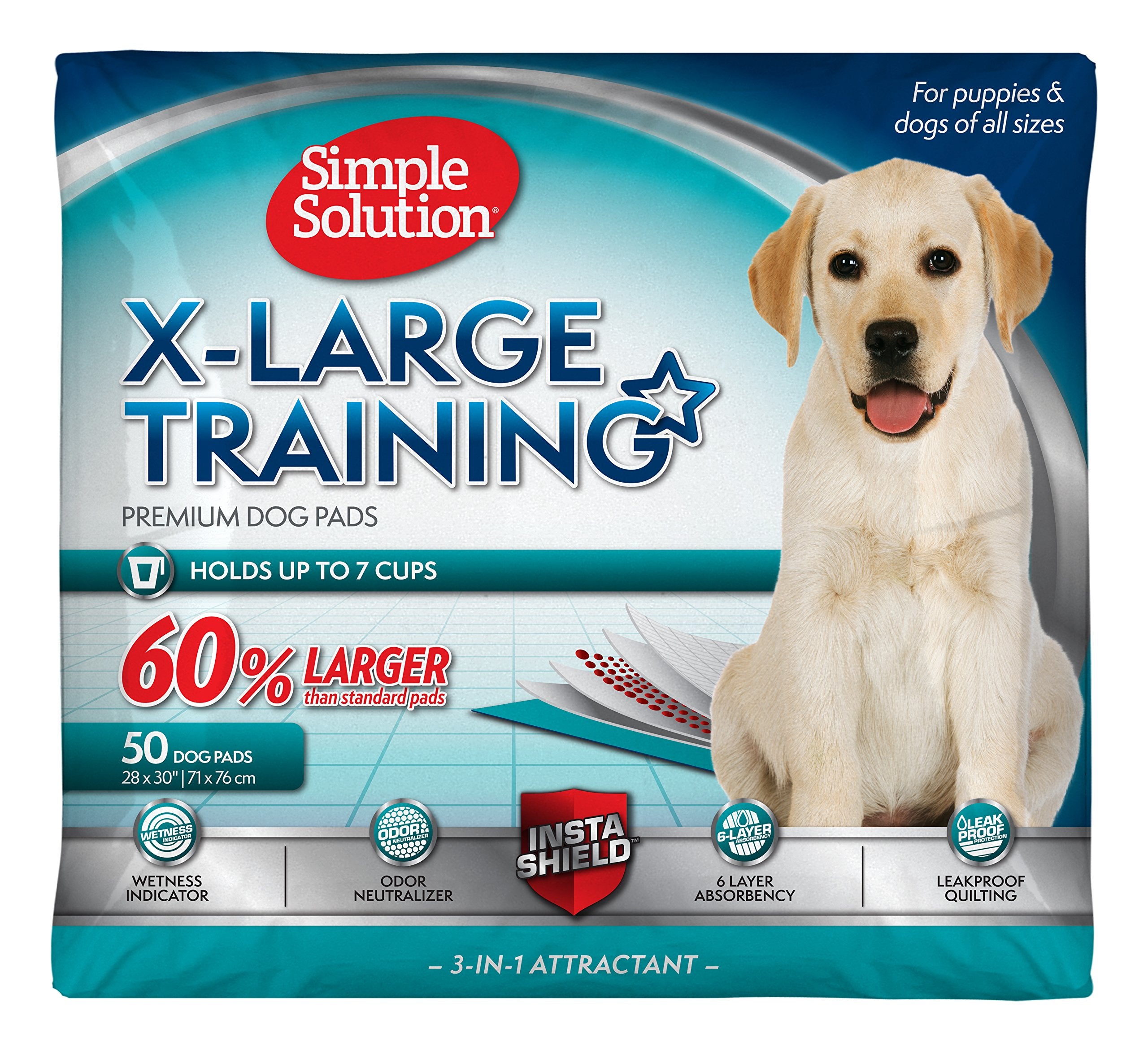 Simple Solution Extra Large Training Puppy Pads - 3 In 1 Attractant - Absorbs Up To 7 Cups Of Liquid - 28X30In - 50 Count