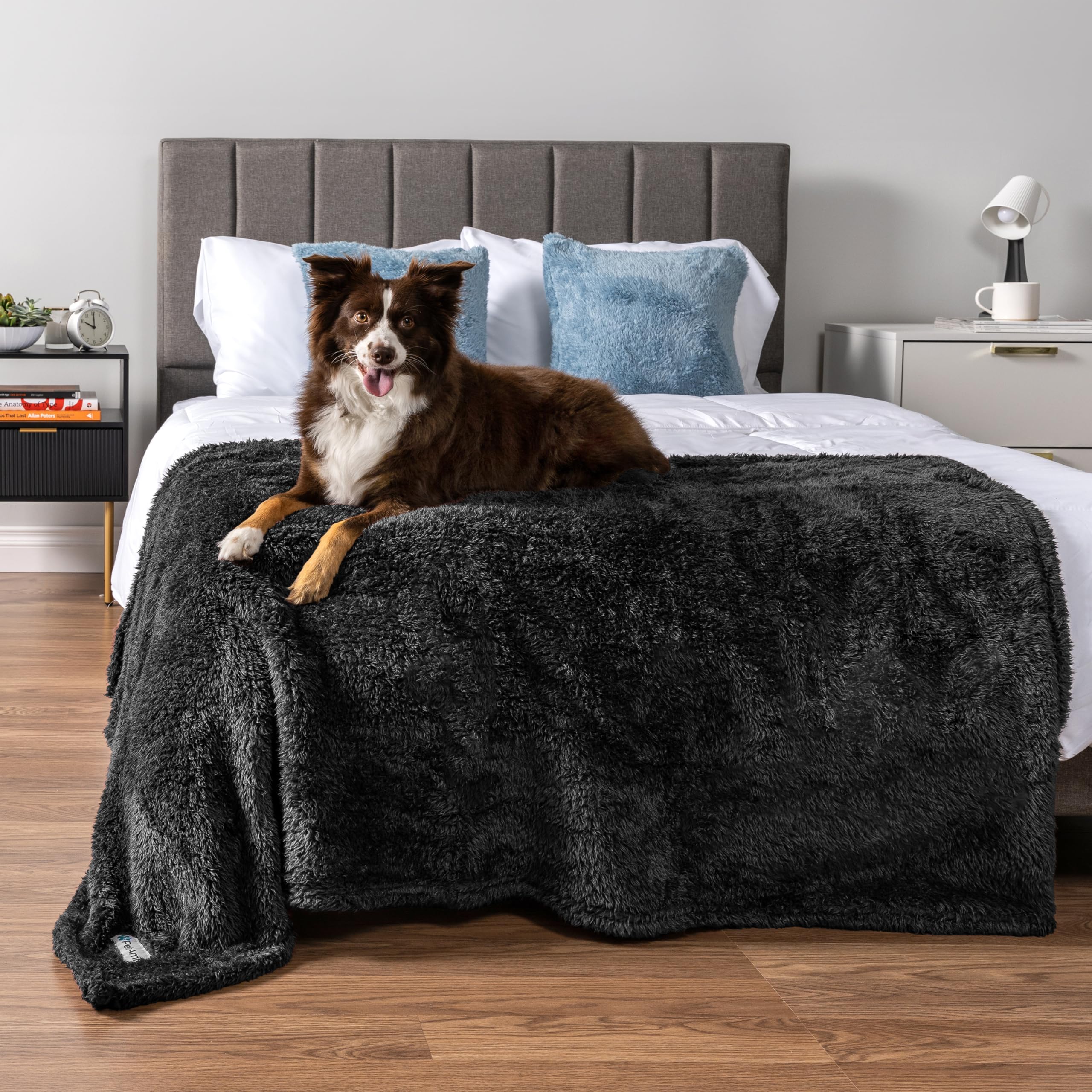 Petami Dog Blanket For Large Medium Dogs Black, Fluffy Soft Puppy Blanket, Sherpa Fleece Cat Blanket For Kitten Doggie, Calming Pet Blanket Throw For Bed Washable Sofa Couch Cover, Large 40X60
