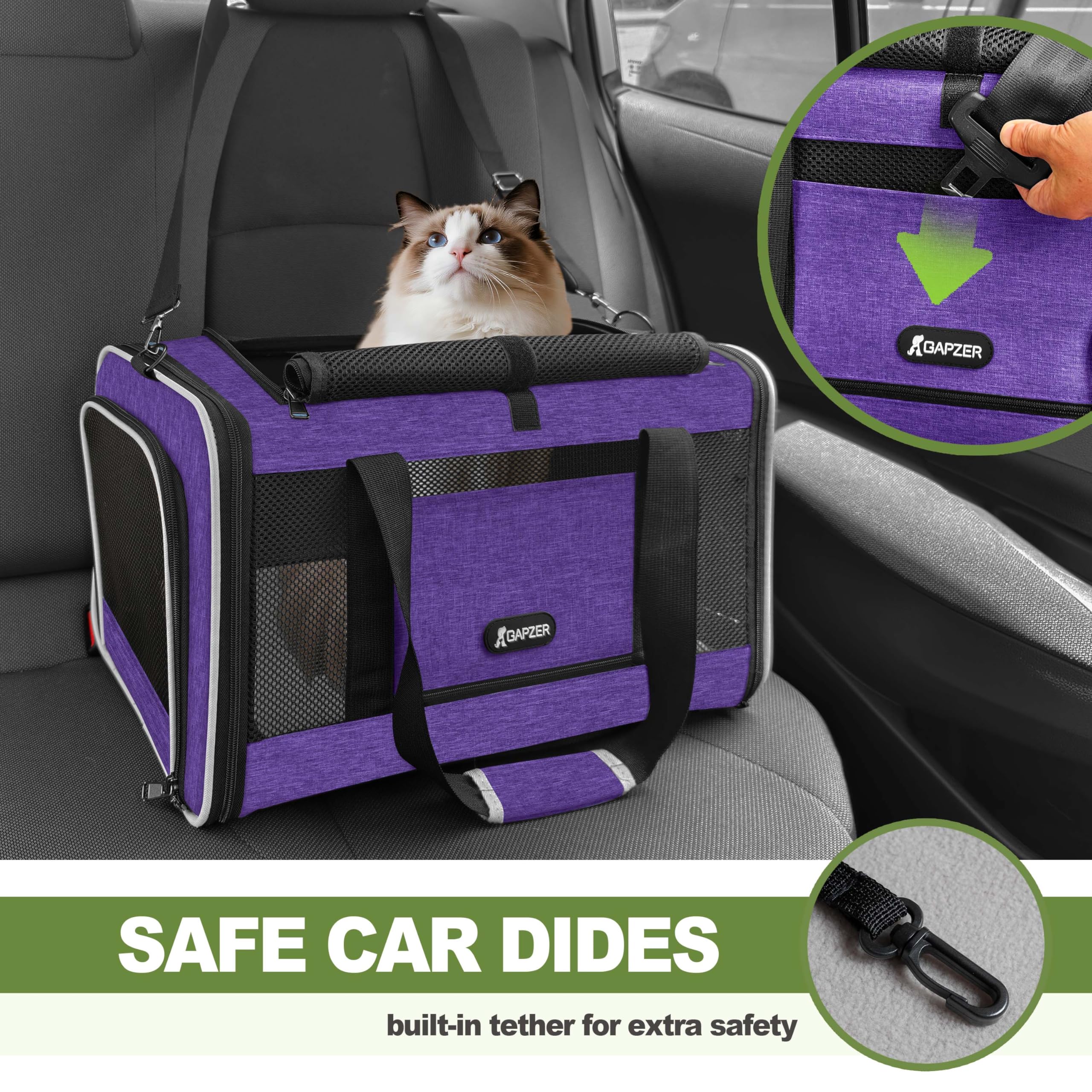 GAPZER Per Carrier for Cat 18x11x11 Inch FAA Complaint, Kitten Taxi Top Load Soft Cloth Bag, Small Animal Portable in Cabin Crat