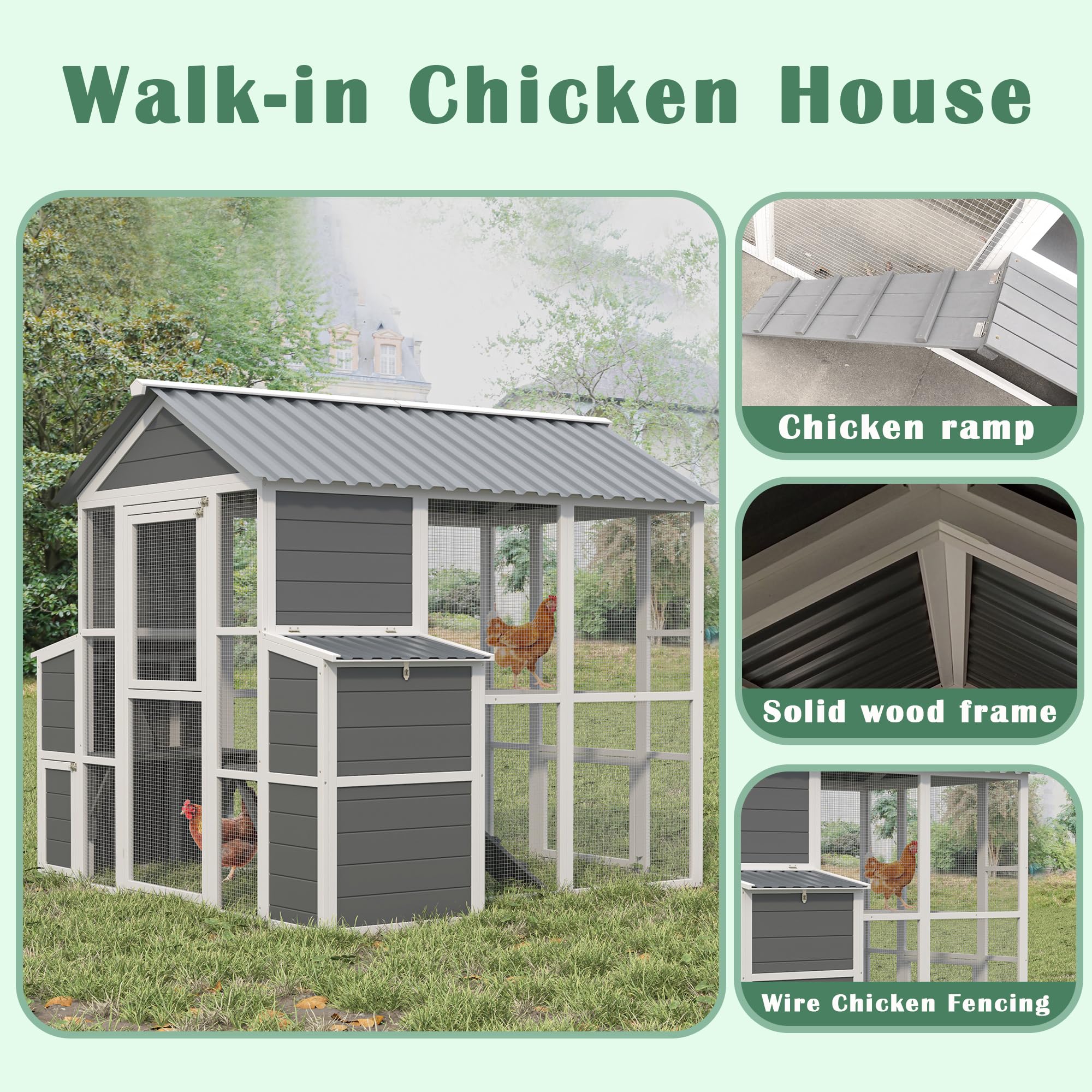 YOPTO Outdoor Wooden Chicken Coop for 10 Chickens,Large Hen House Poultry Habitat Pet Hutch Run Cage with 2 Chicken Nesting Boxe