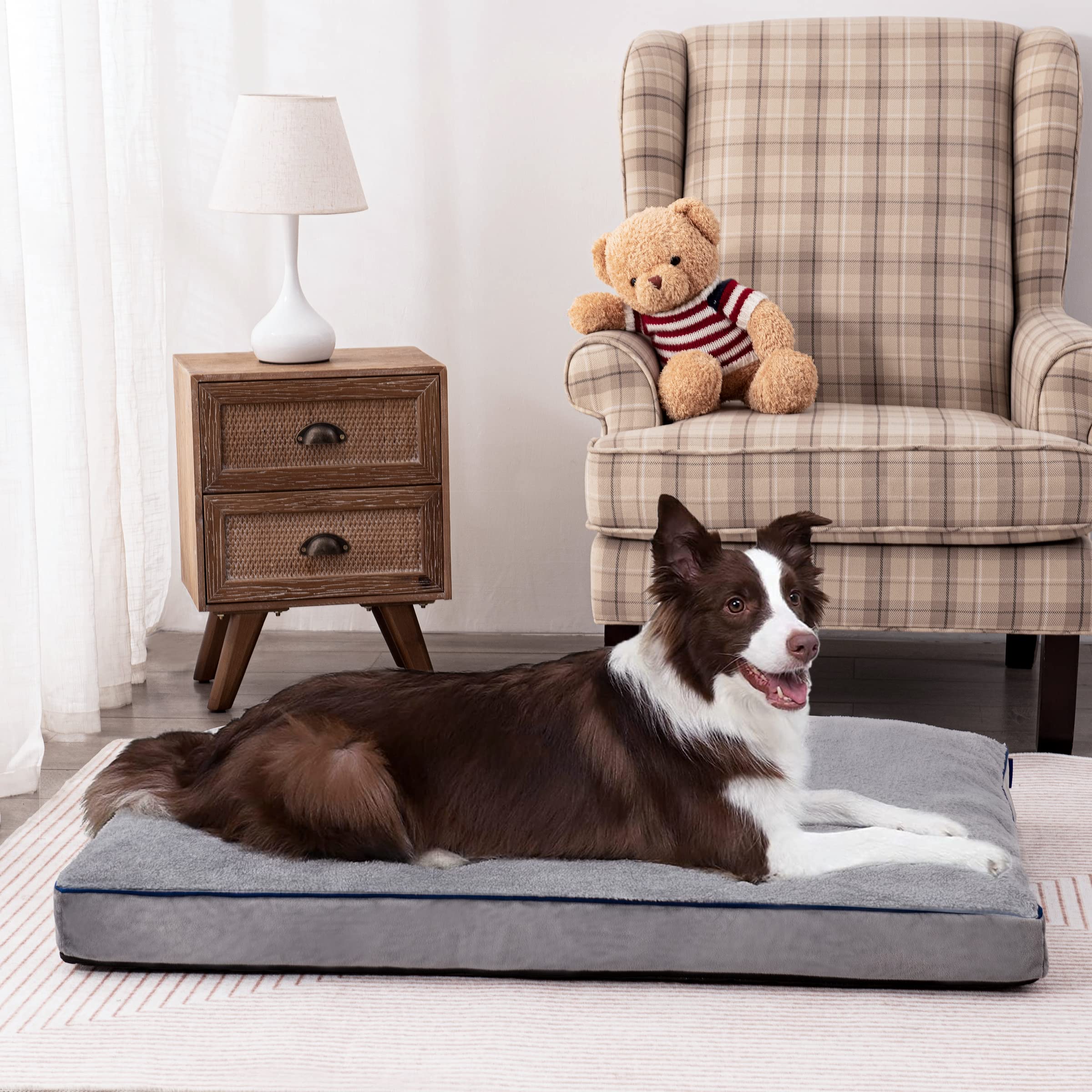 Subrtex Dog Bed For Medium Dogs Pet Bed Mat With Removable Washable Cover,Firm Support Pet Crate Bed Mat Anti-Slip Mattress For