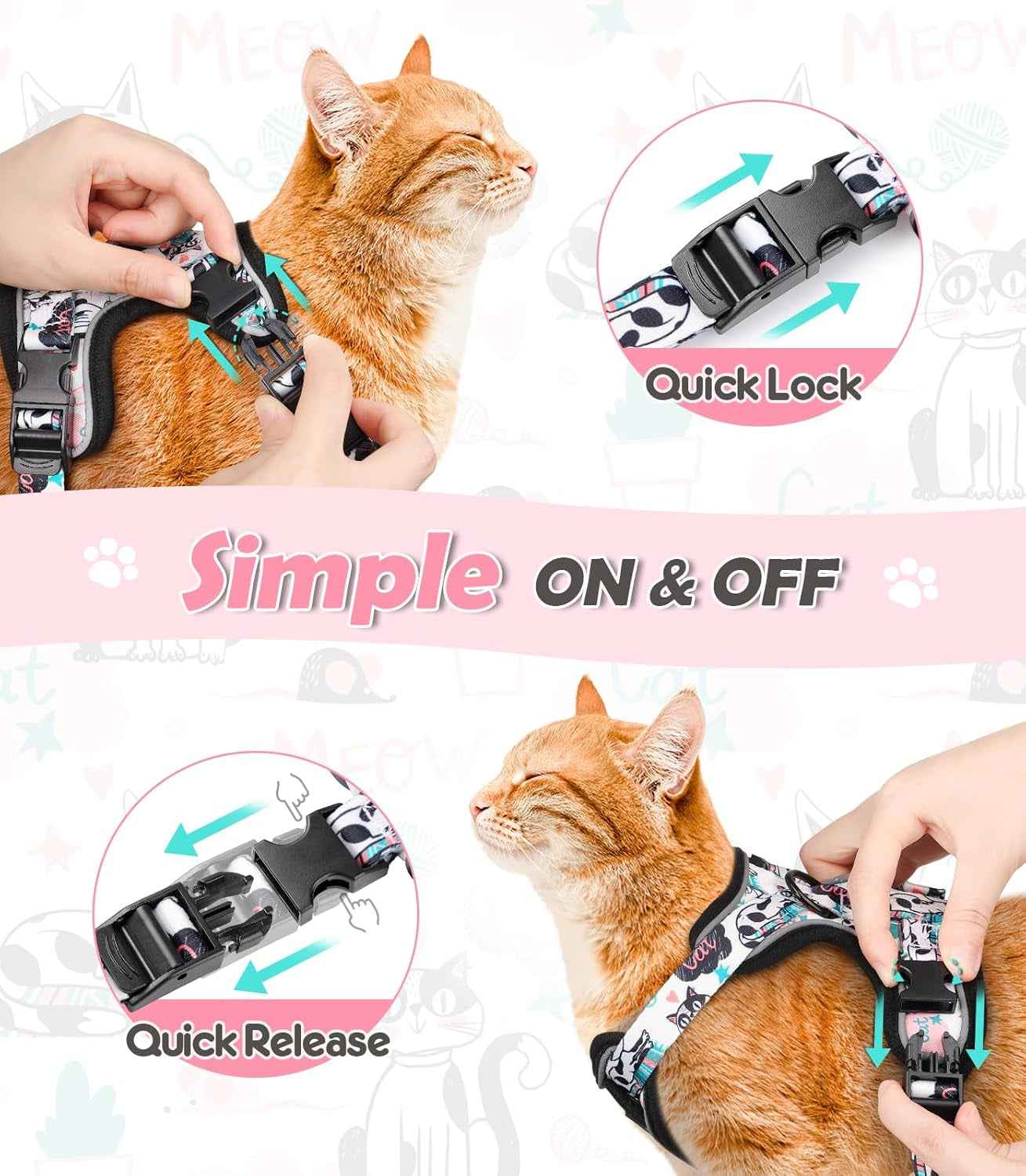 Escape-Proof Cat Harness & Leash Set with 59-Inch Leash, XS–M