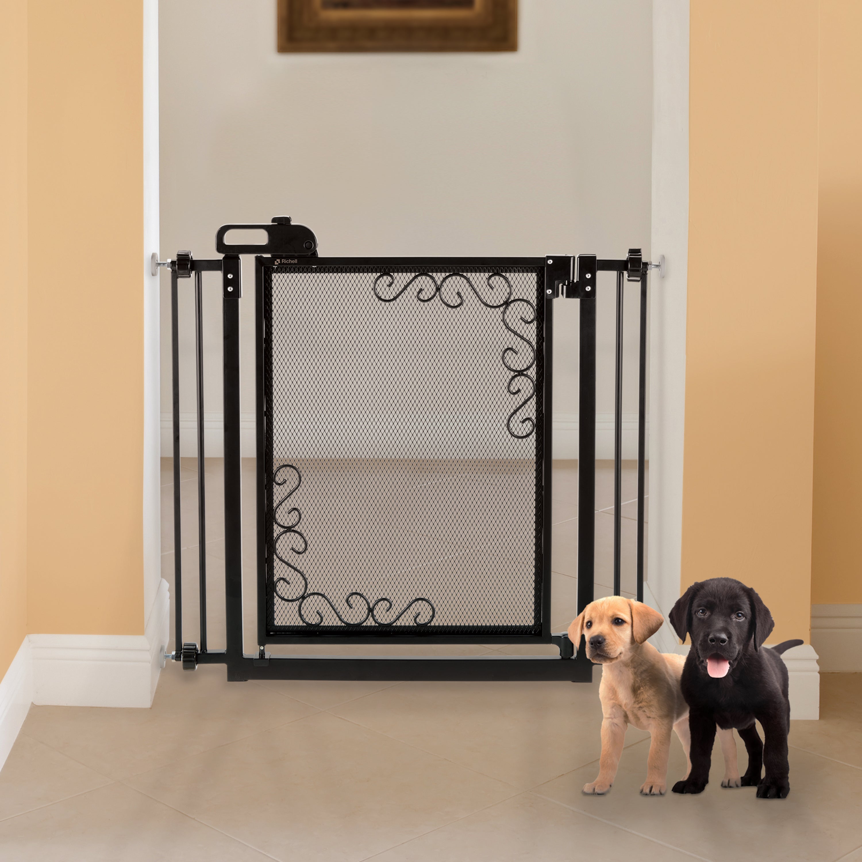 Richell - One-Touch Metal Mesh Pet Gate (94941) Antique Bronze Pet Gate, Medium