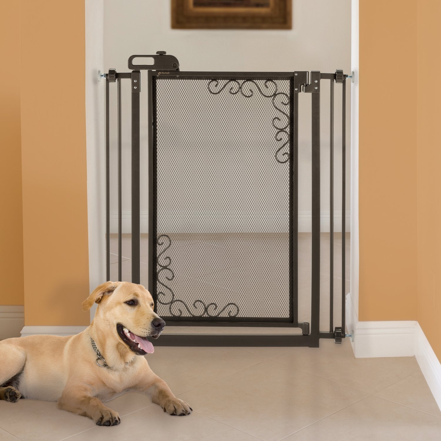 Richell - Tall One-Touch Metal Mesh Pet Gate (94943) Antique Bronze Pet Gate