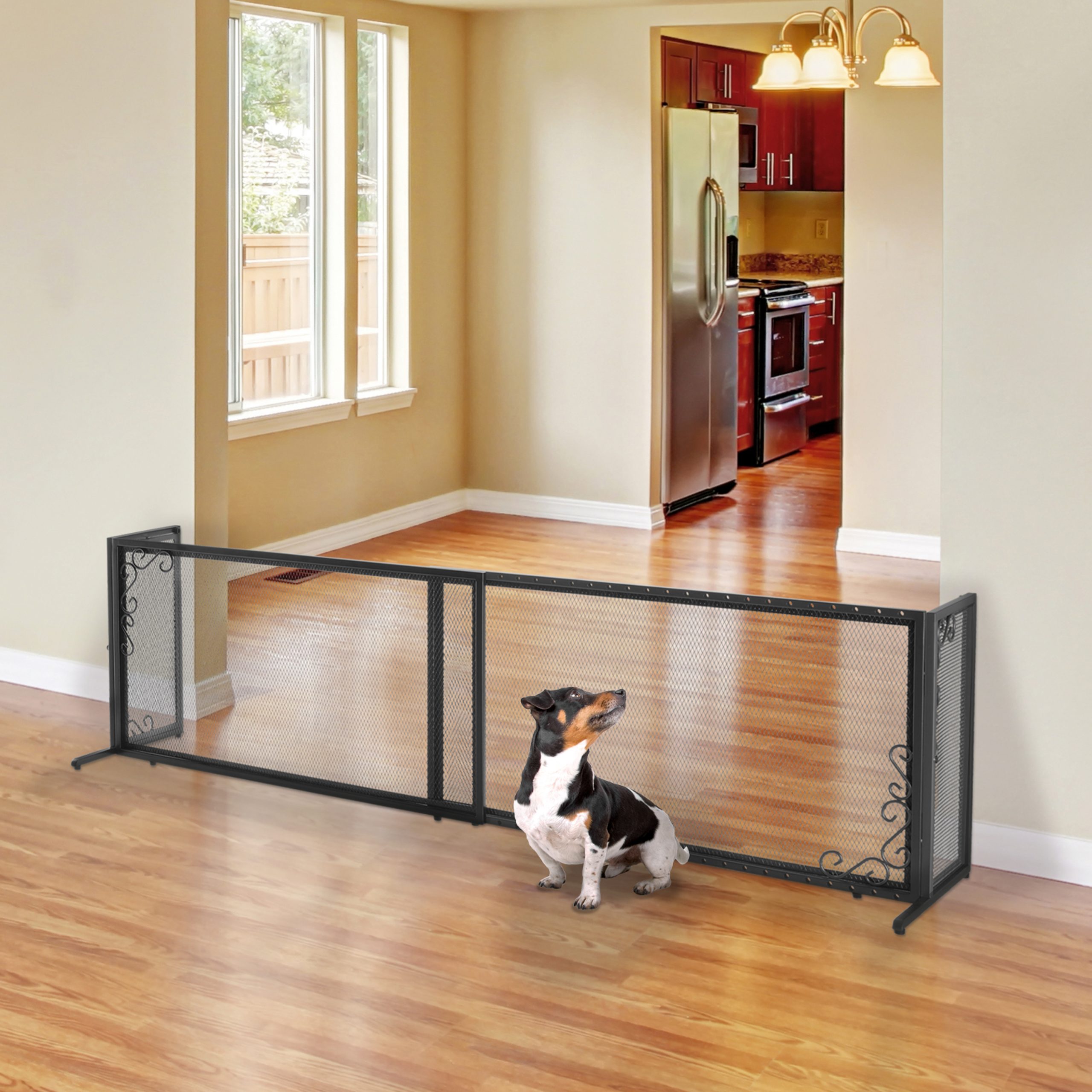 Richell Freestanding Metal Mesh Pet Gate - Large, Antique Bronze, Model 94947, Durable Plastic Construction