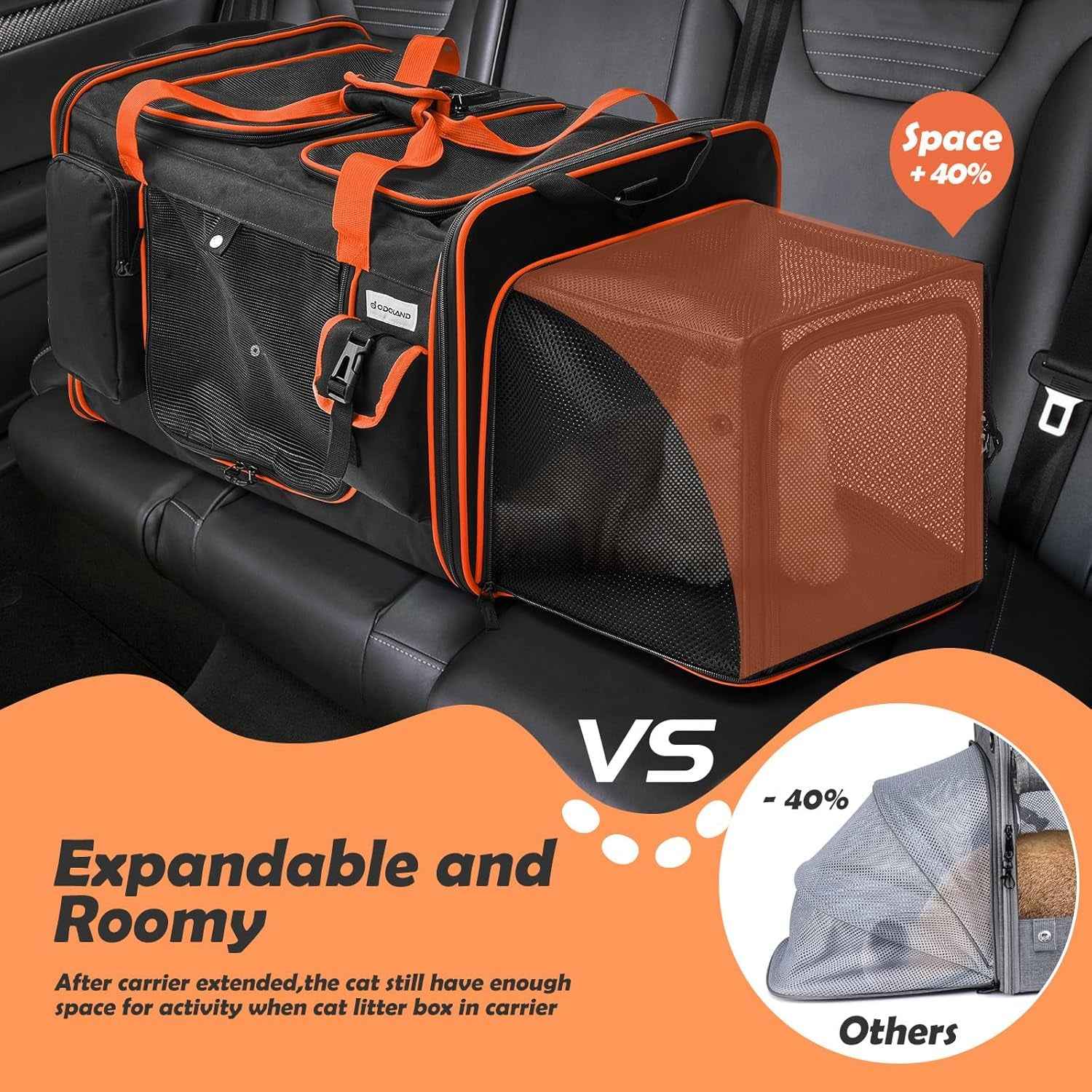 Extra Large Expandable Cat Carrier for 2 Cats with Litter Box