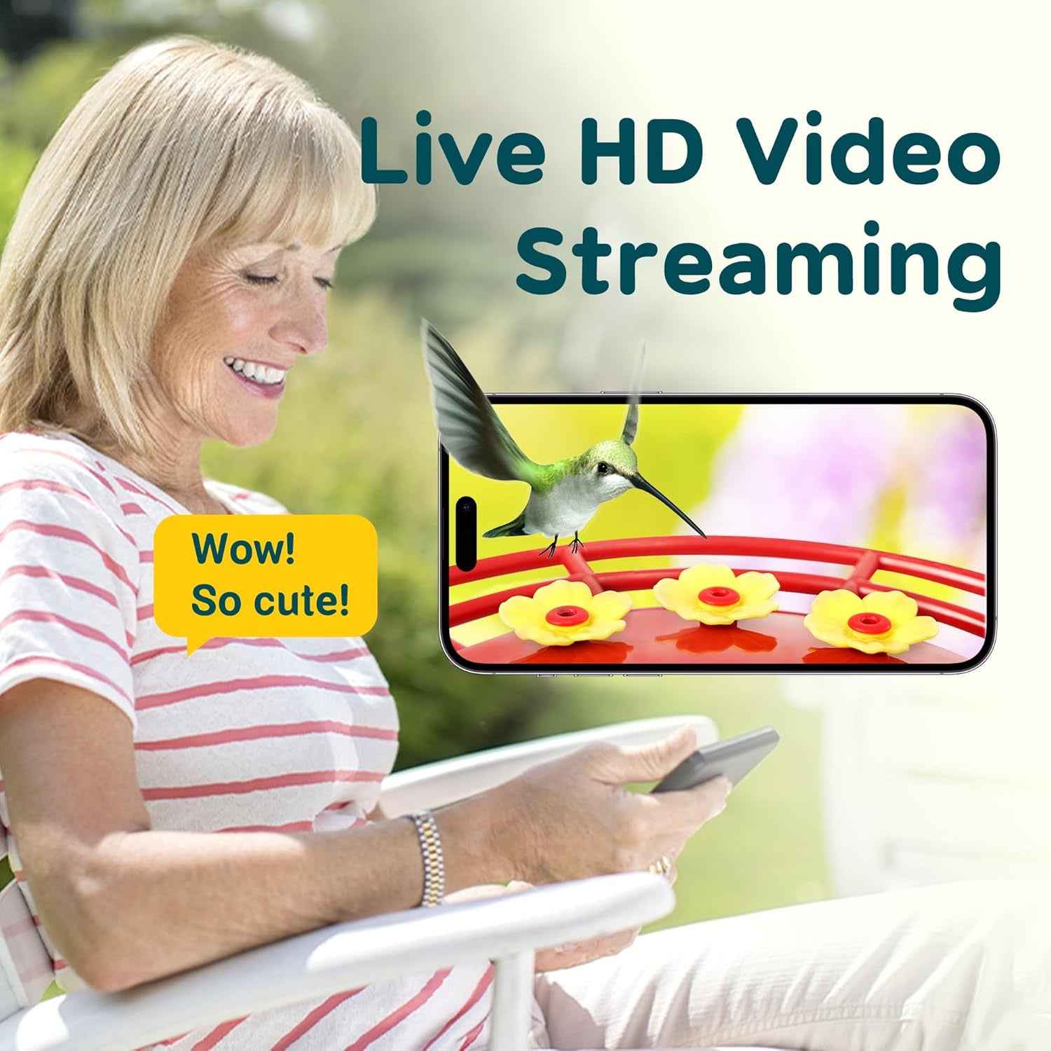 Solar WiFi Hummingbird Feeder Camera with AI Bird ID, 20 oz