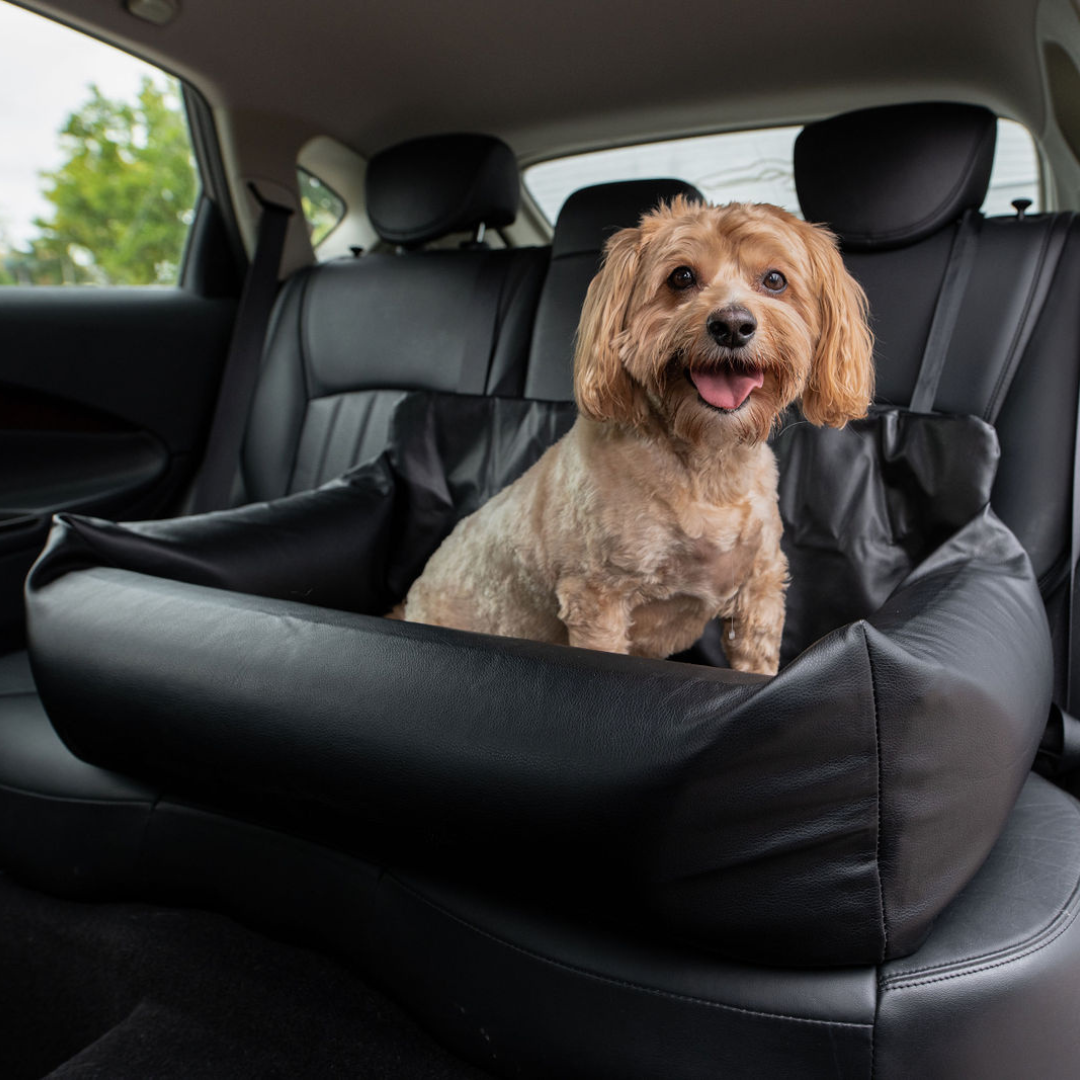 PupProtector Faux Cool-to-Touch Vegan Leather Memory Foam Dog Car Bed -  Black