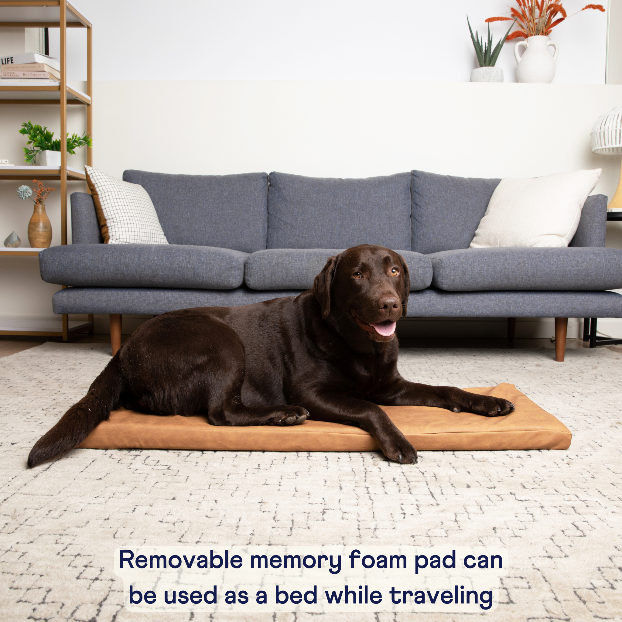PupProtector™ Faux Cool-to-Touch Vegan Leather Memory Foam Dog Car Bed - Camel