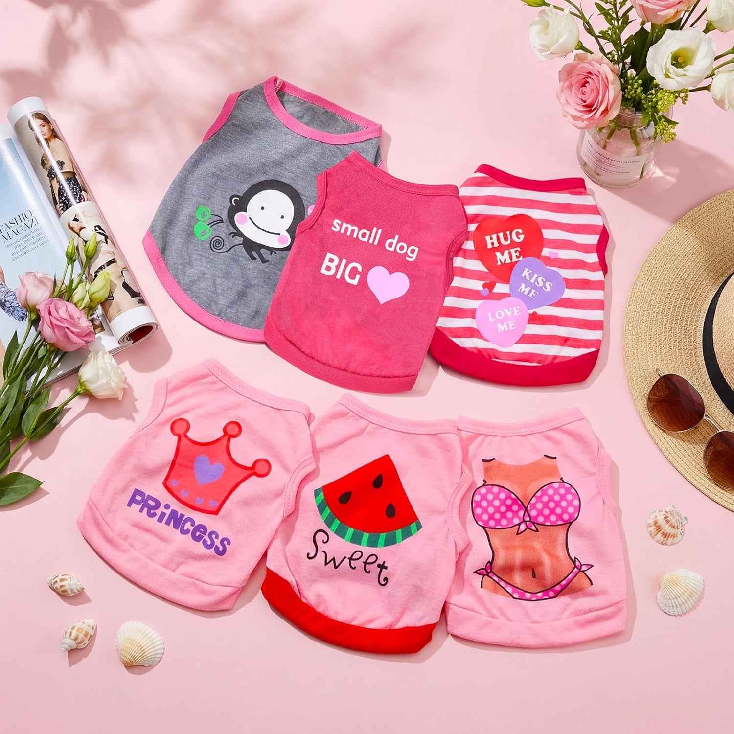 6 Pack Dog Shirts for Small Dogs Cute Summer Puppy Vests