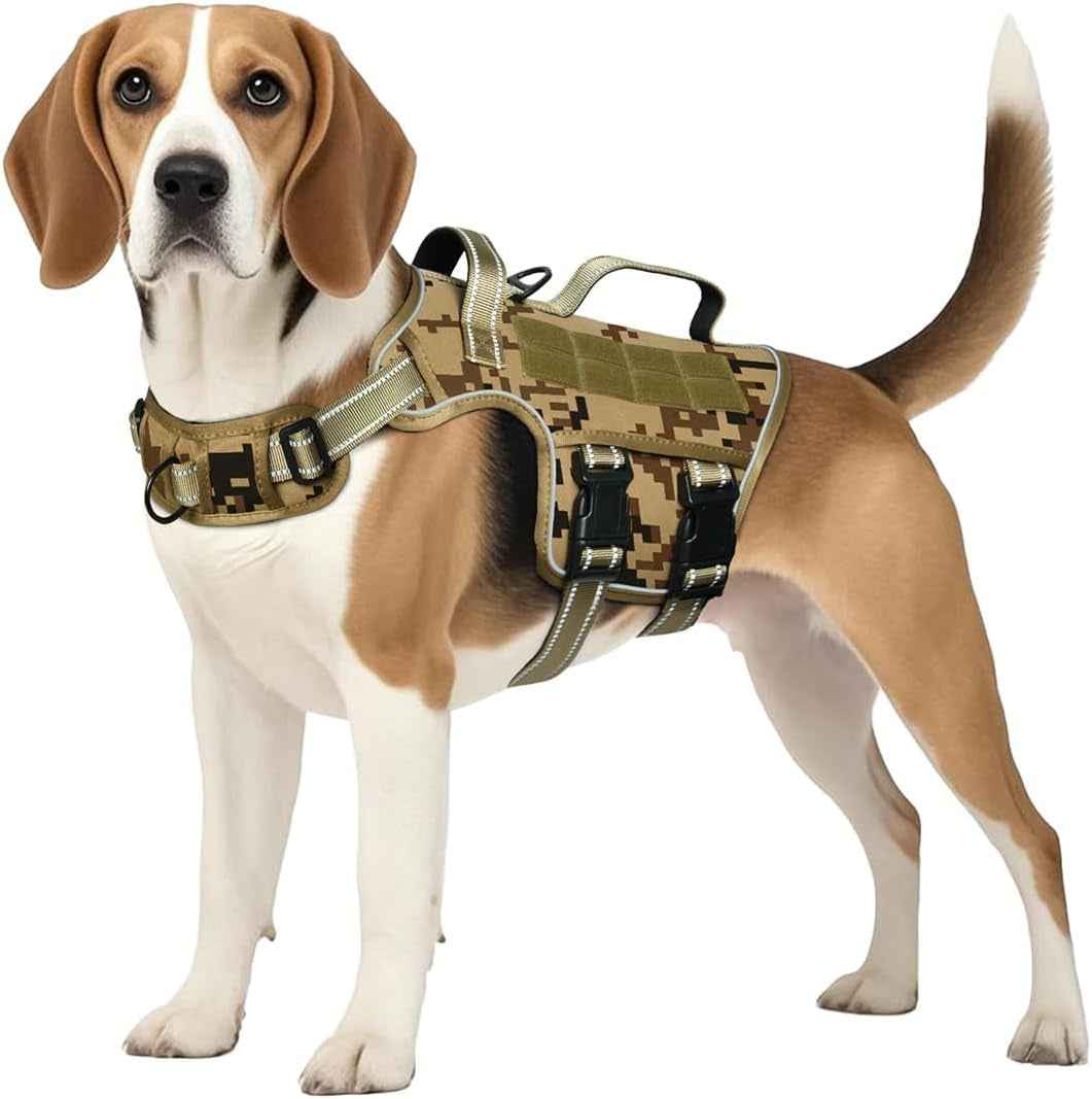 Tactical Dog Harness MOLLE Vest – Camo, S–XL, No-Pull