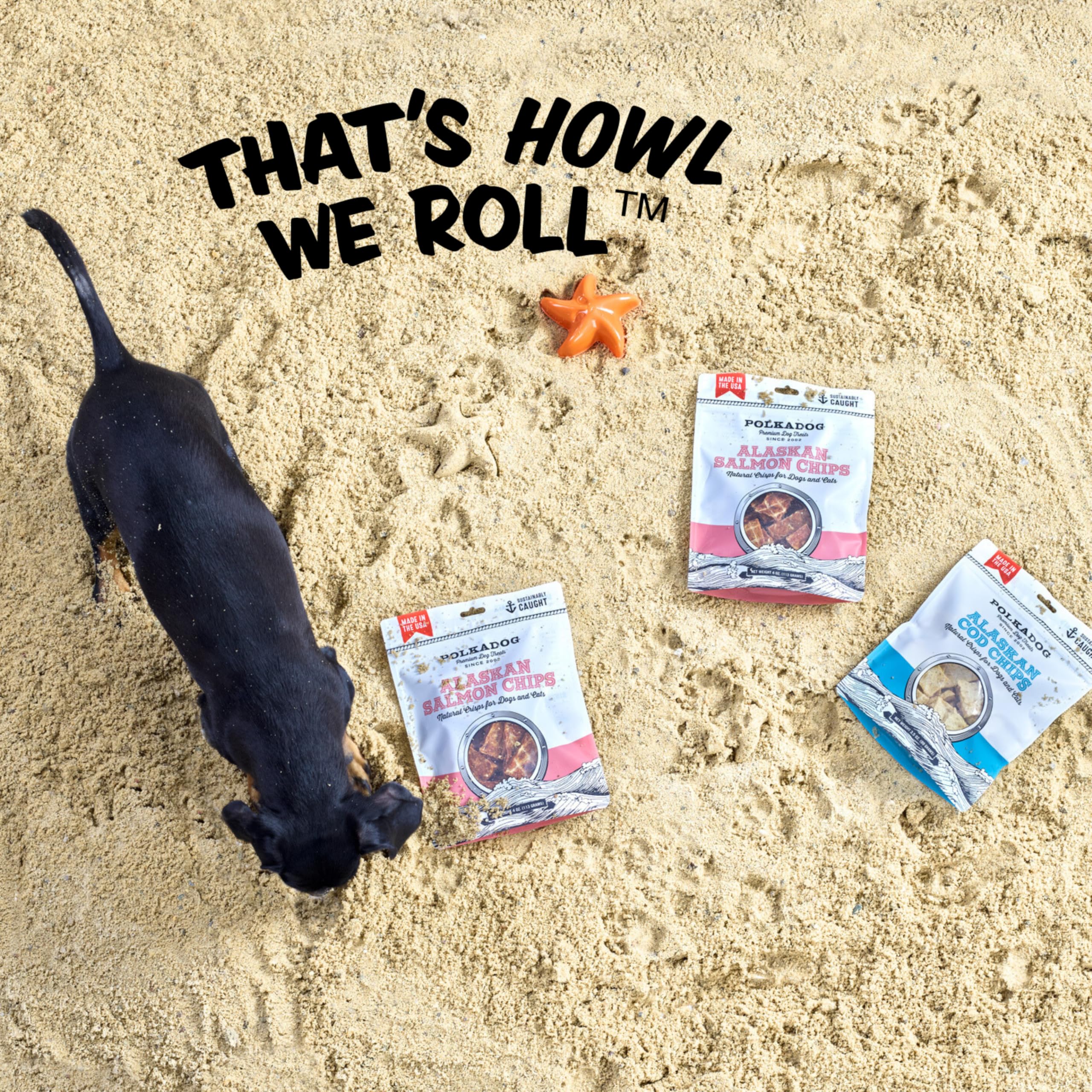 Polkadog Crunchy Alaskan Cod Chip Dog Treats - 100% Wild-Caught Fish Treat for Dogs, Cats - All-Natural, Grain-Free, Gluten-Free
