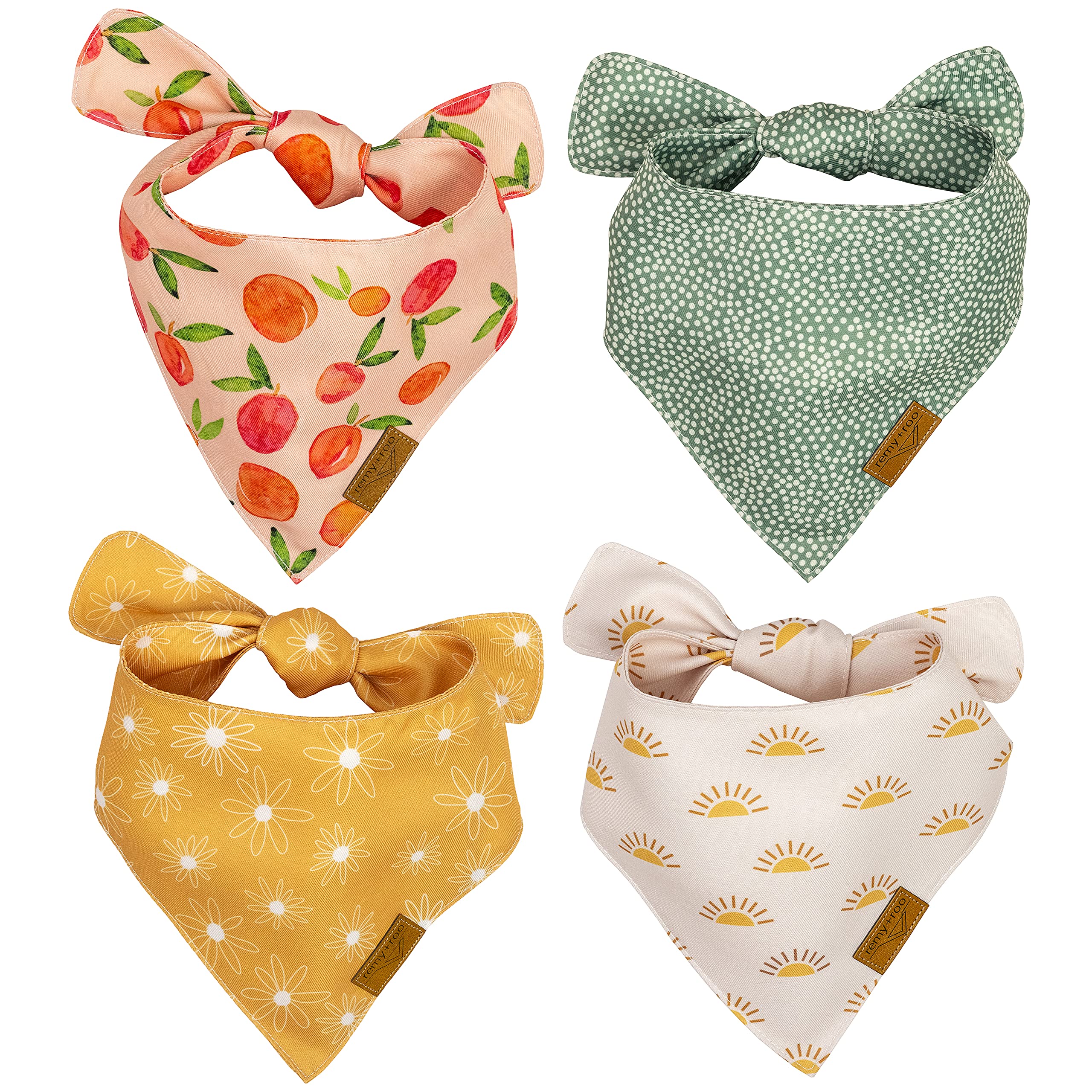 Remy+Roo Small Spring Dog Bandanas - 4 Pack Katherine Set | Premium Durable Adjustable Polyester Fabric Dog Scarfs | Patented Sh