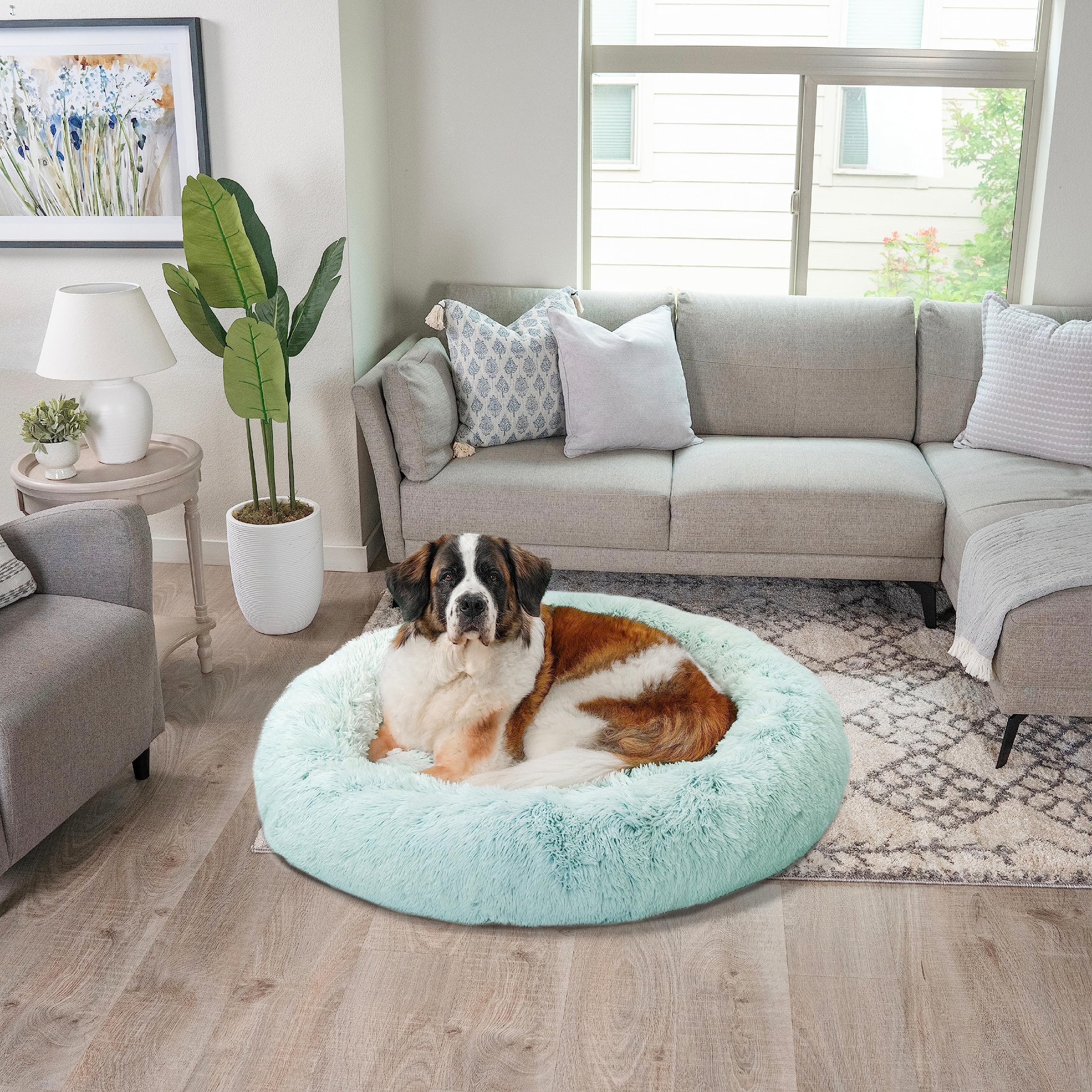 Best Friends by Sheri The Original Calming Donut Dog and Cat Bed in Shag Fur, Baby Blue, Extra Large, 45x45
