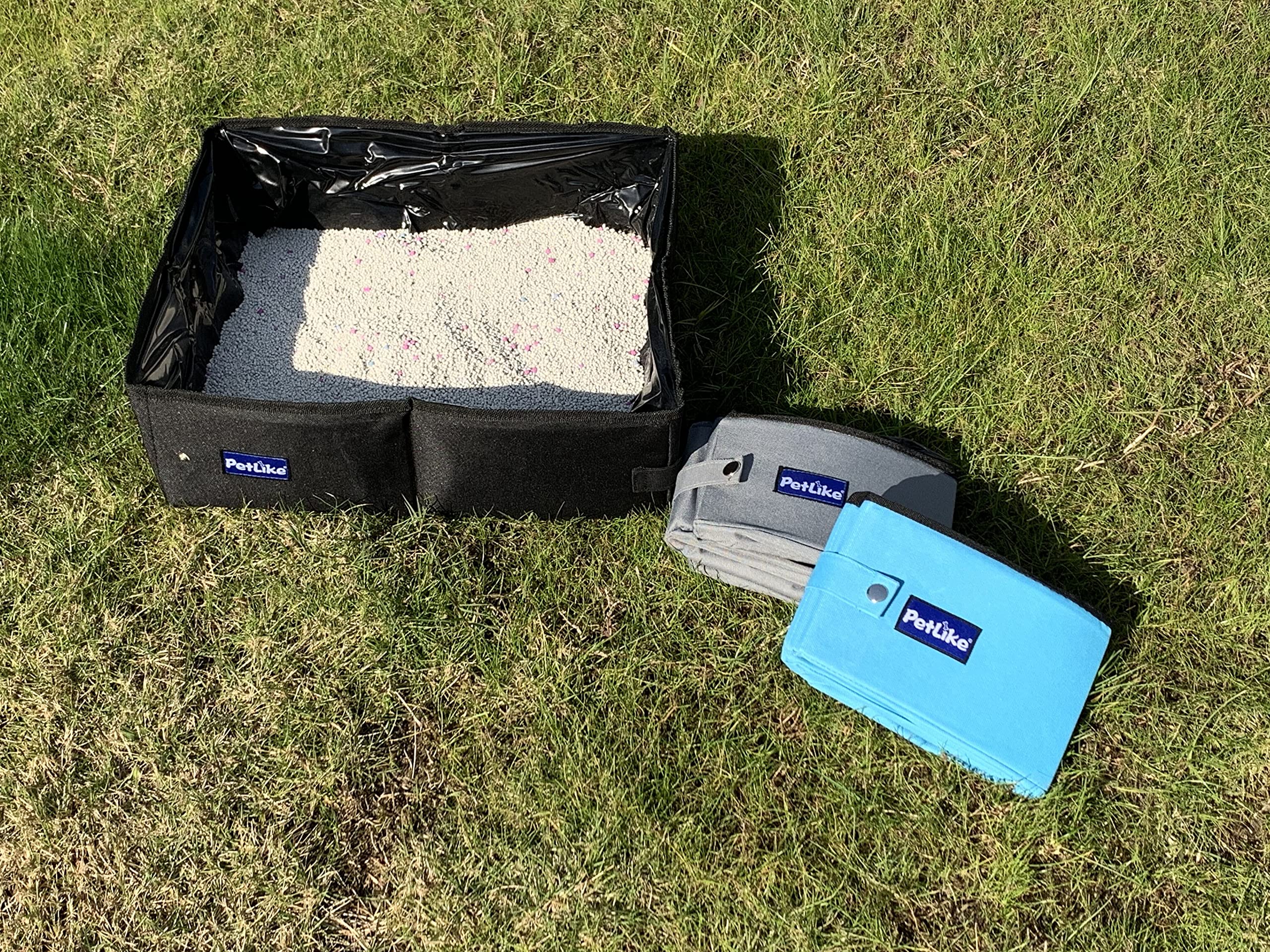 Petlike Travel Cat Litter Box, Leak-Proof Portable Litter Box, Collapsible Toilet Tray Carrier For Small Medium Cats (Medium, Light Grey)