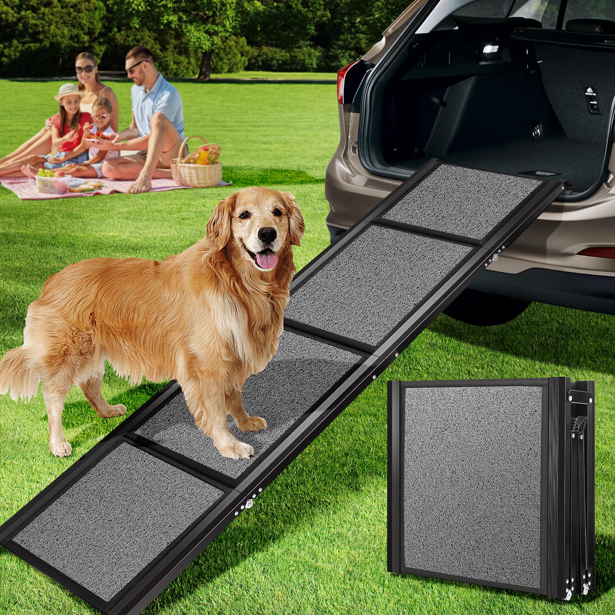 Vivohome Dog Ramp For Car, Stairs, 71'' X 20'' Extra Long & Wide Folding Dog Ramp With Anti-Slip Soft Surface For Medium Or Larg