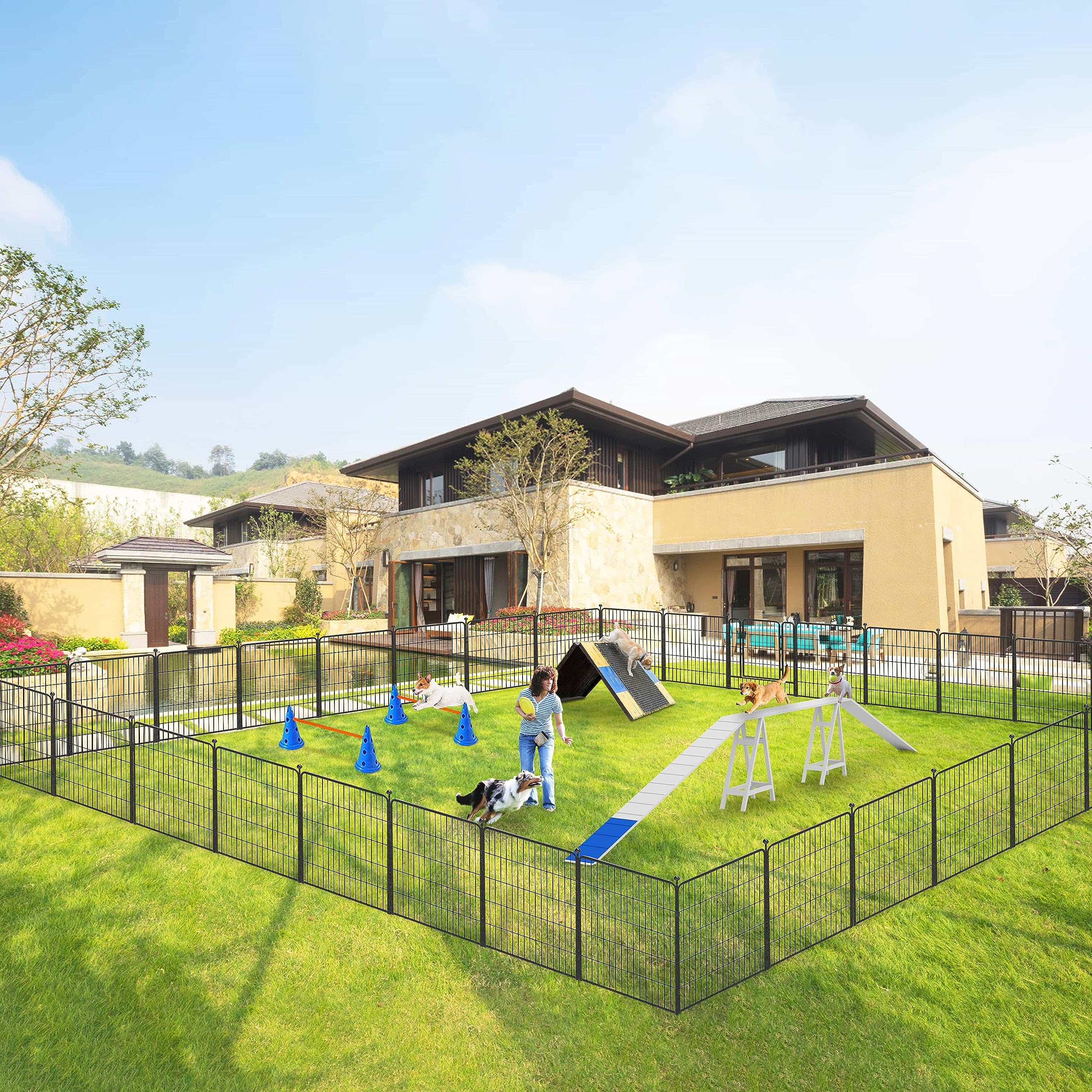 Jhsomdr Dog Playpen 32 Inch 28 Panels Indoor Outdoor Dog Pen For Medium/Small Dogs Heavy Duty Metal Dog Fence Outdoor For Yard,