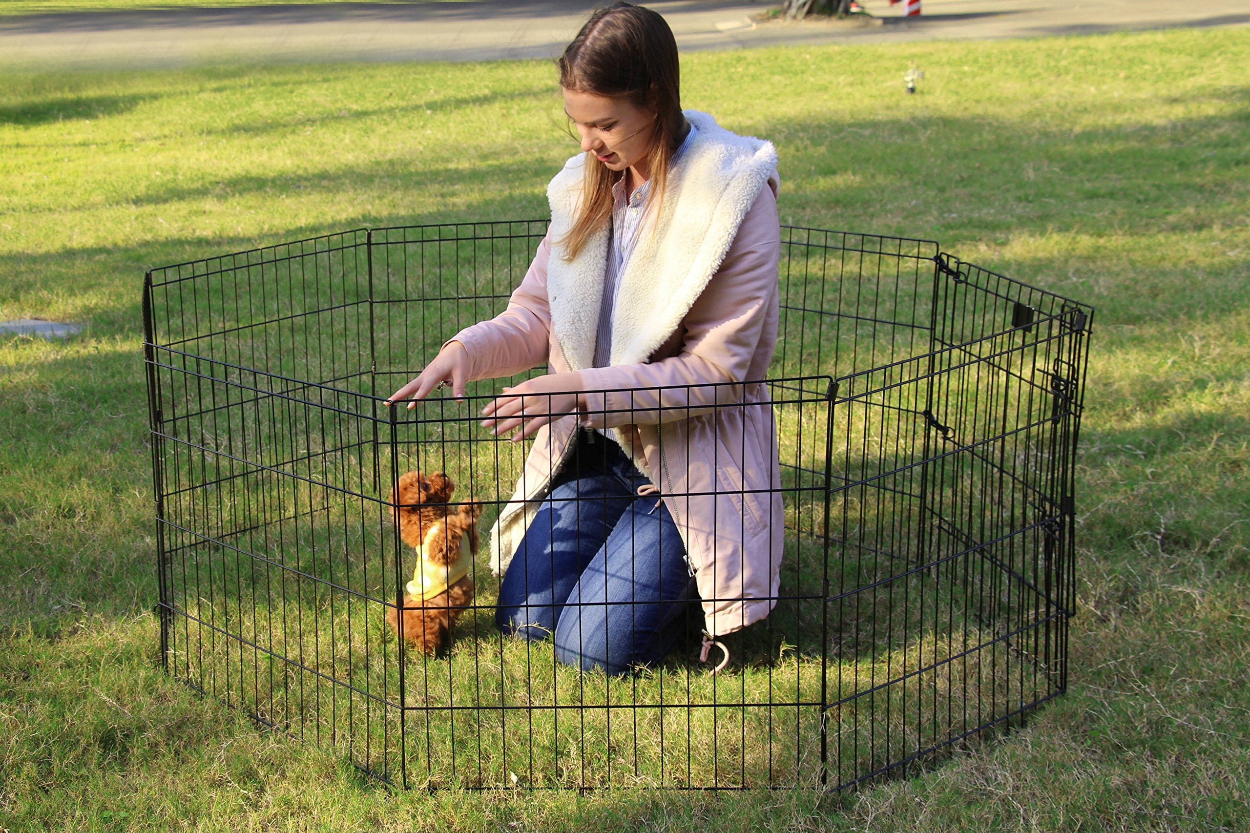 Peekaboo Dog Pen - Foldable Metal Playpen, 8 Panels, 24 Inch, Indoor/Outdoor, Black