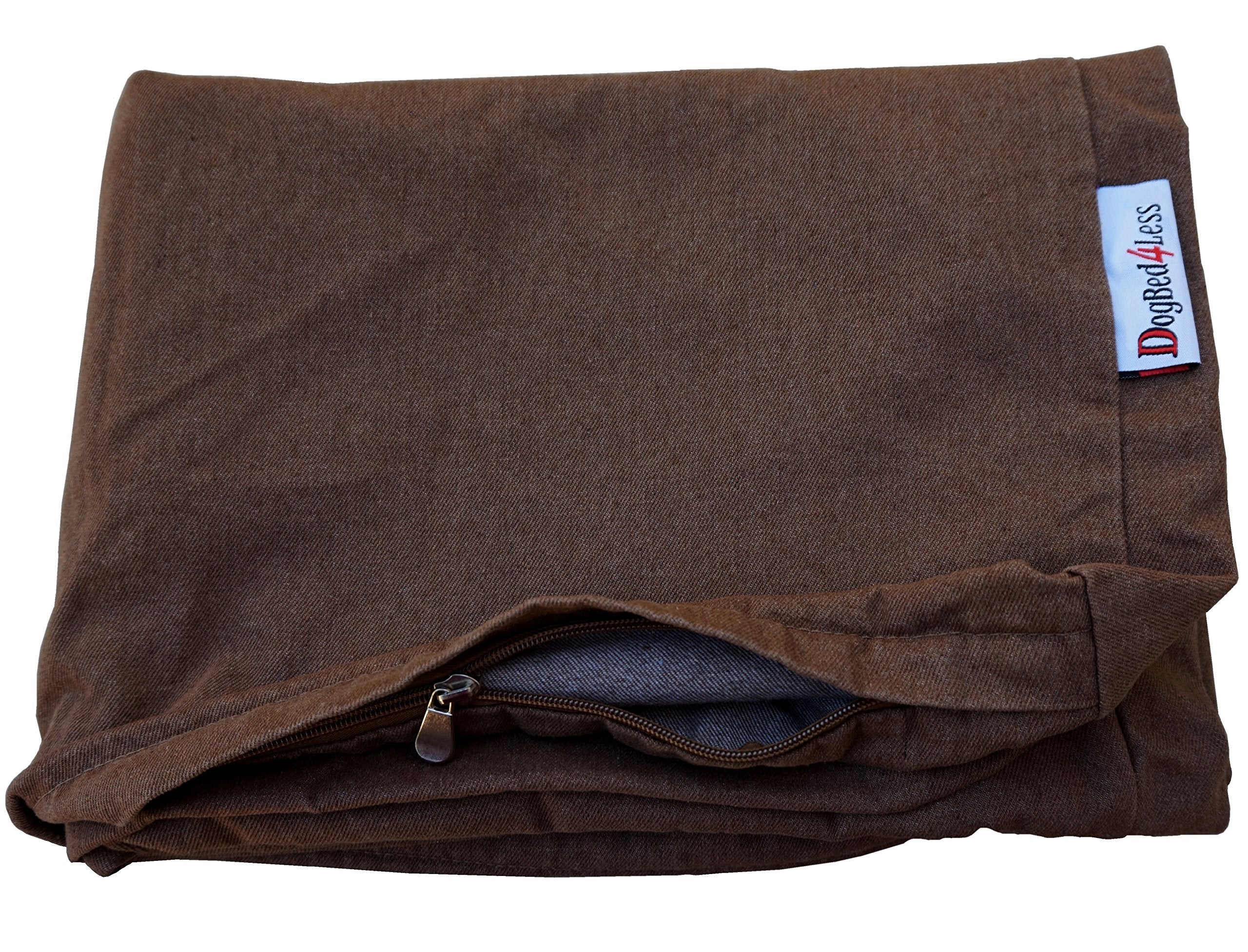 Dogbed4less 37X27X4 Inches Size Brown Color Denim Jean Dog Pet Bed External Zipper Cover - Replacement Cover only