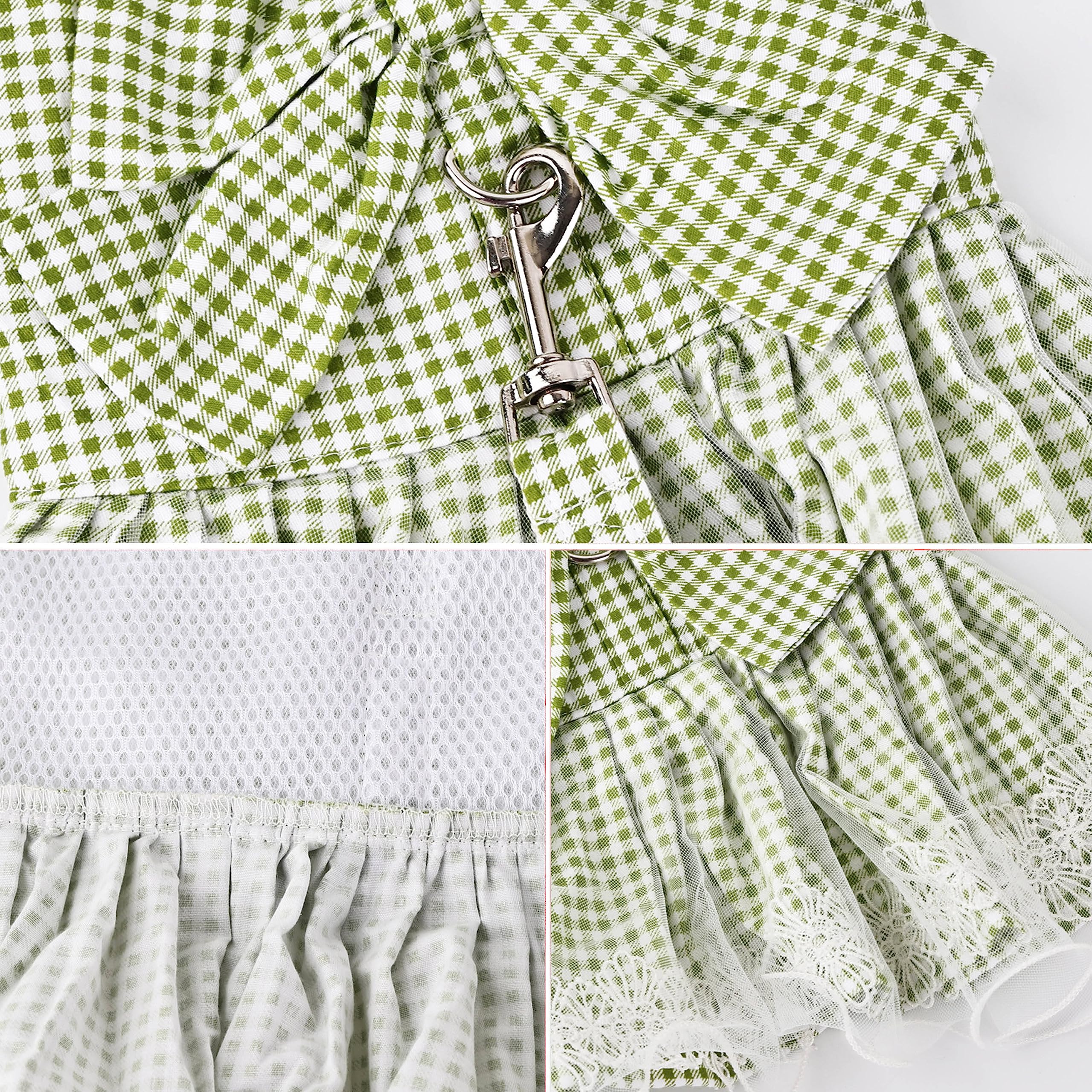 Dog Dress Plaid With Bowknot Cute Dress For Small Dog Cat Puppy Outfits With Harness Leash( Green