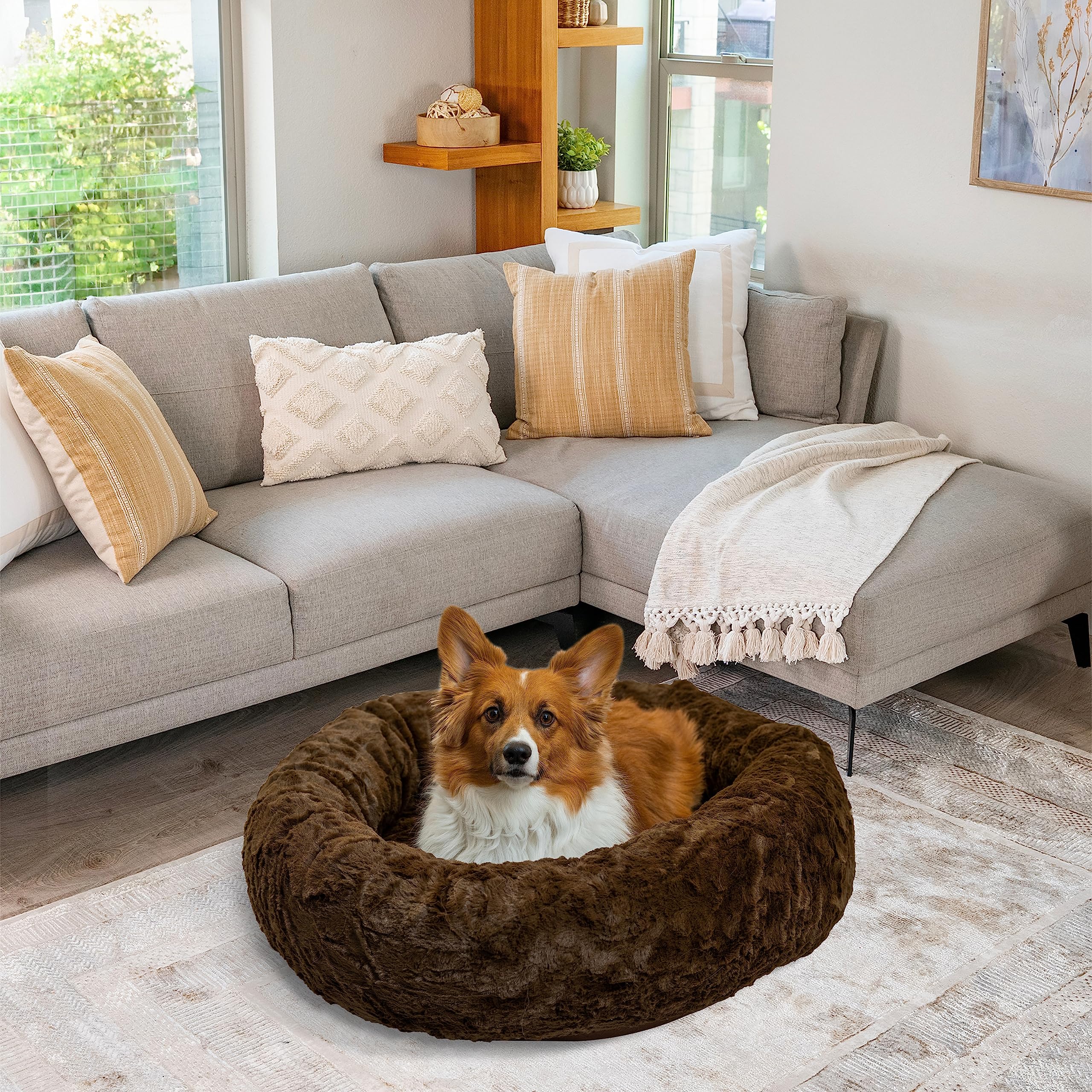 Best Friends By Sheri The Original Calming Donut Dog And Cat Bed In Lux Fur, Dark Brown, Medium, 30X30