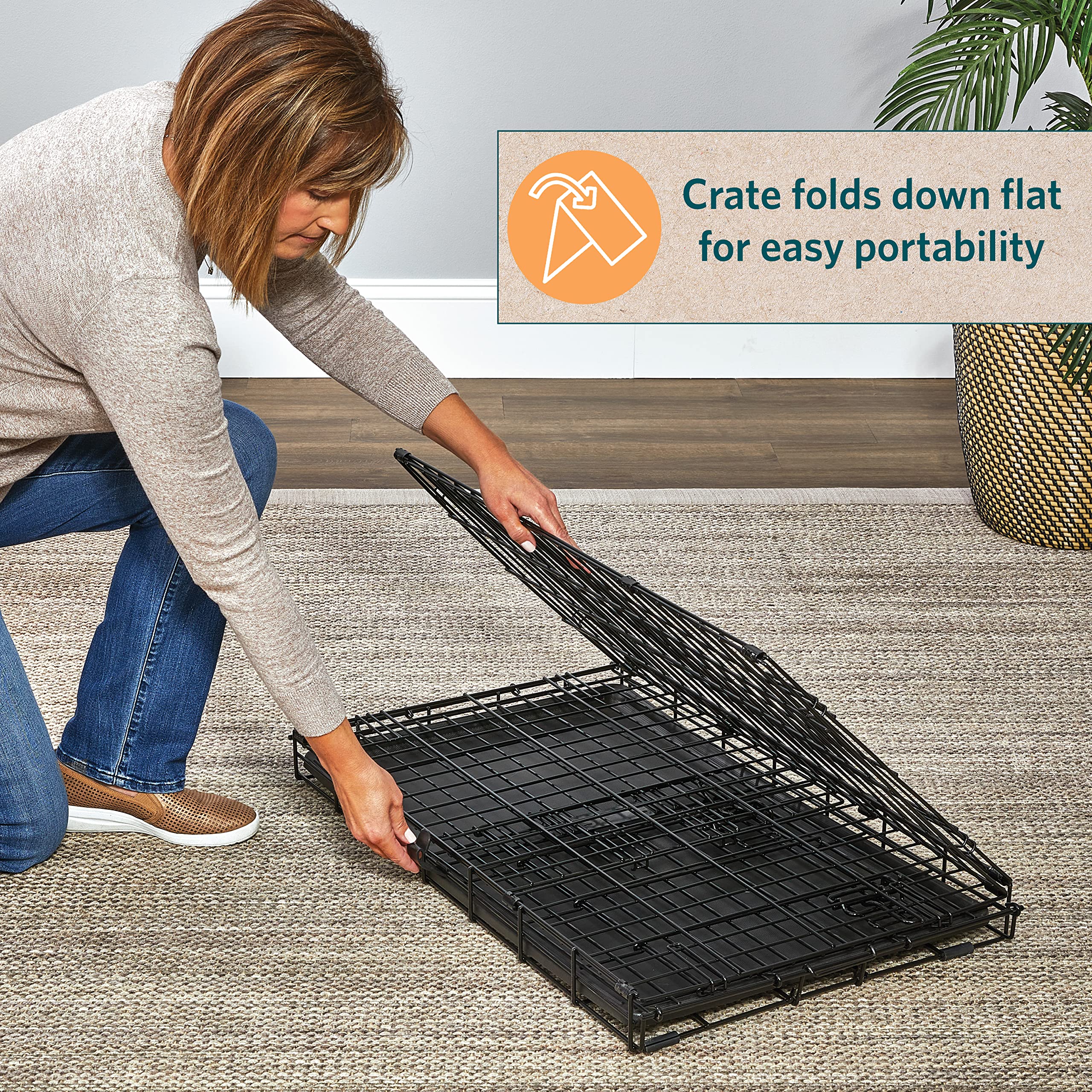 Midwest Homes For Pets Small Dog Crate | Life Stages 24' Folding Metal Crate | Divider Panel, Floor Protecting Feet, Leak-Proof Dog Pan | 24L X 18W X 19H Inches, Small Dog Breed