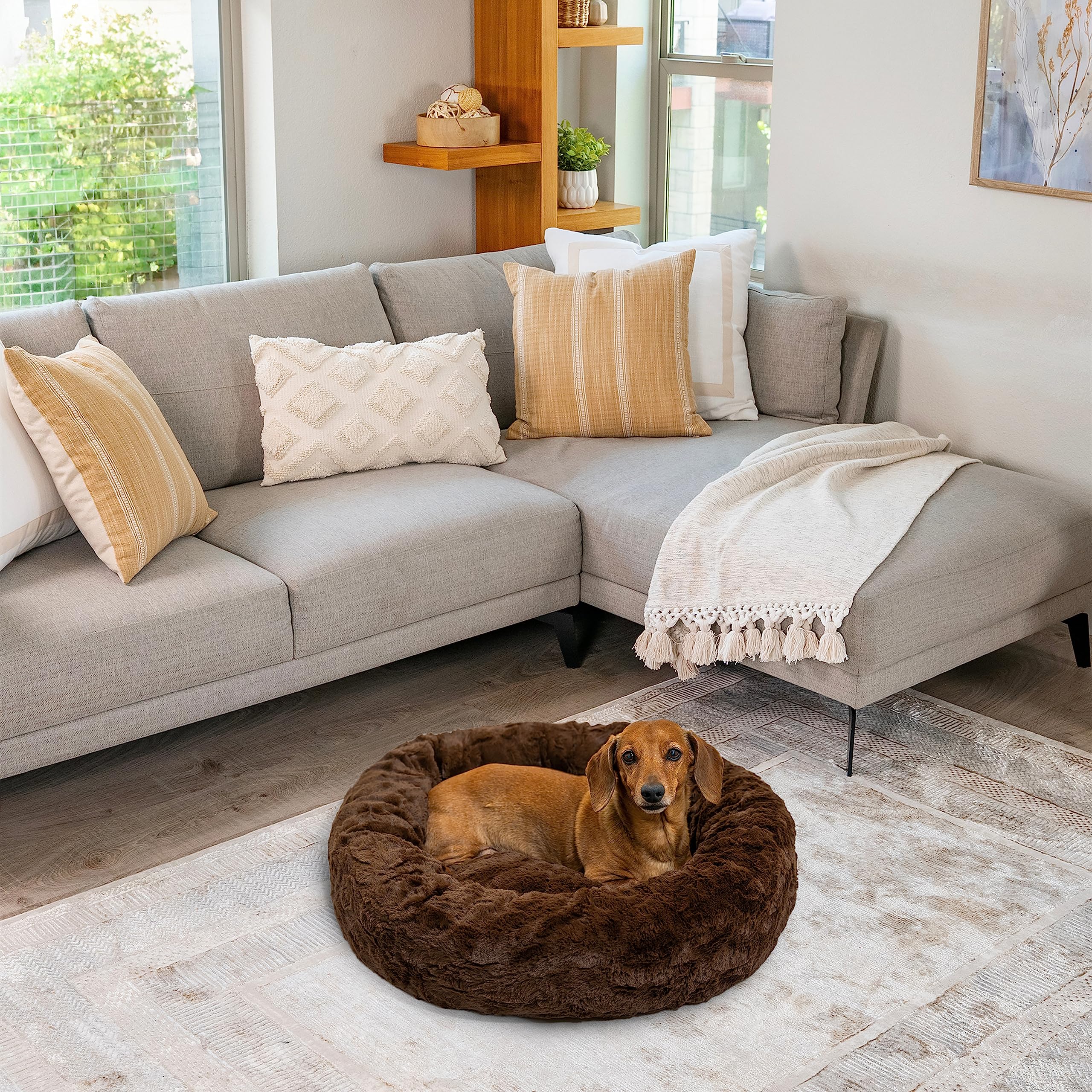 Best Friends by Sheri The Original Calming Donut Cat and Dog Bed in Lux Fur Dark Chocolate, Small 23