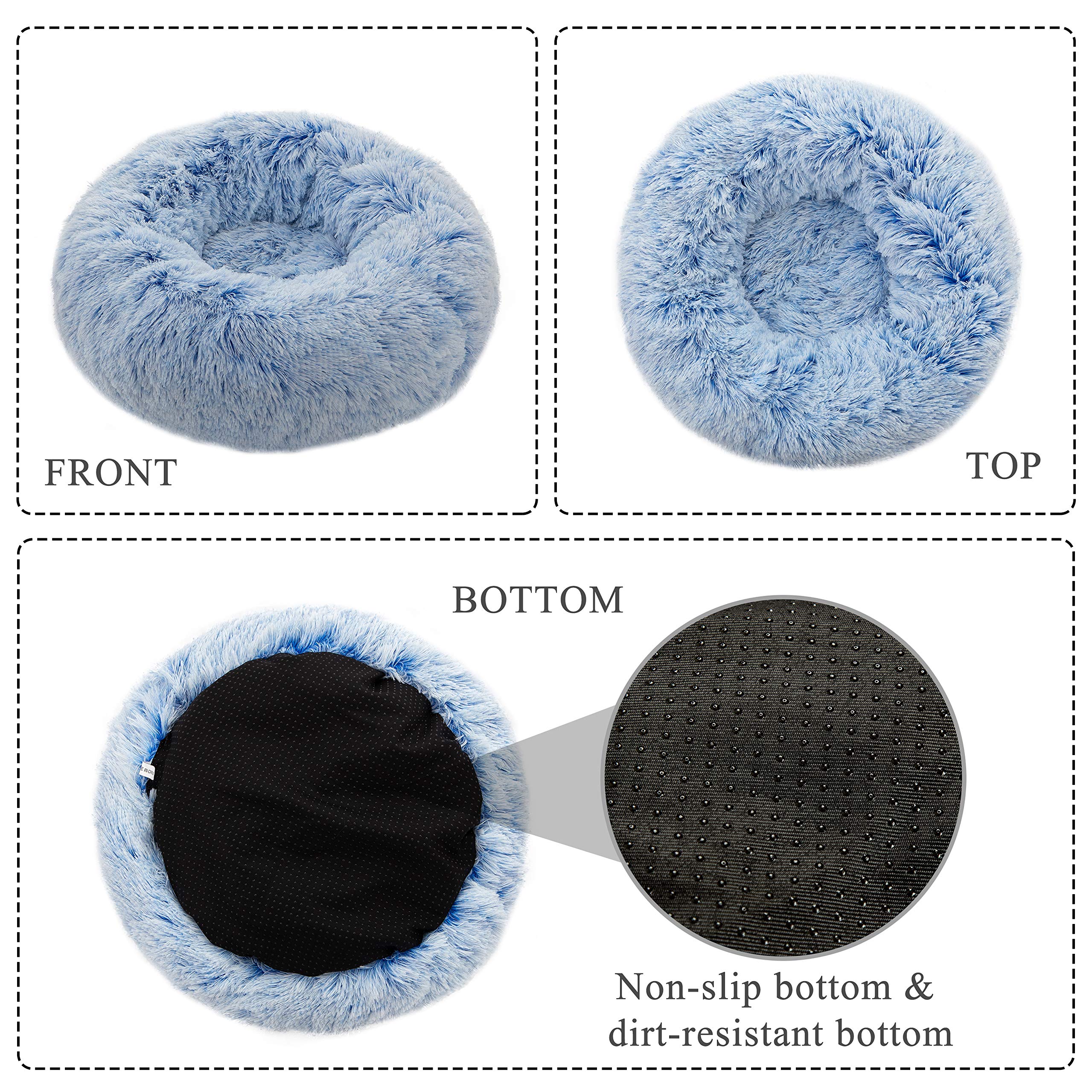 Tormays Calming Dog Cat Bed Small, Plush Round Cuddler Pet Bolster Faux Fur Fluffy Cushion Bed, Anit-Anxiety Self-Warming Comfy