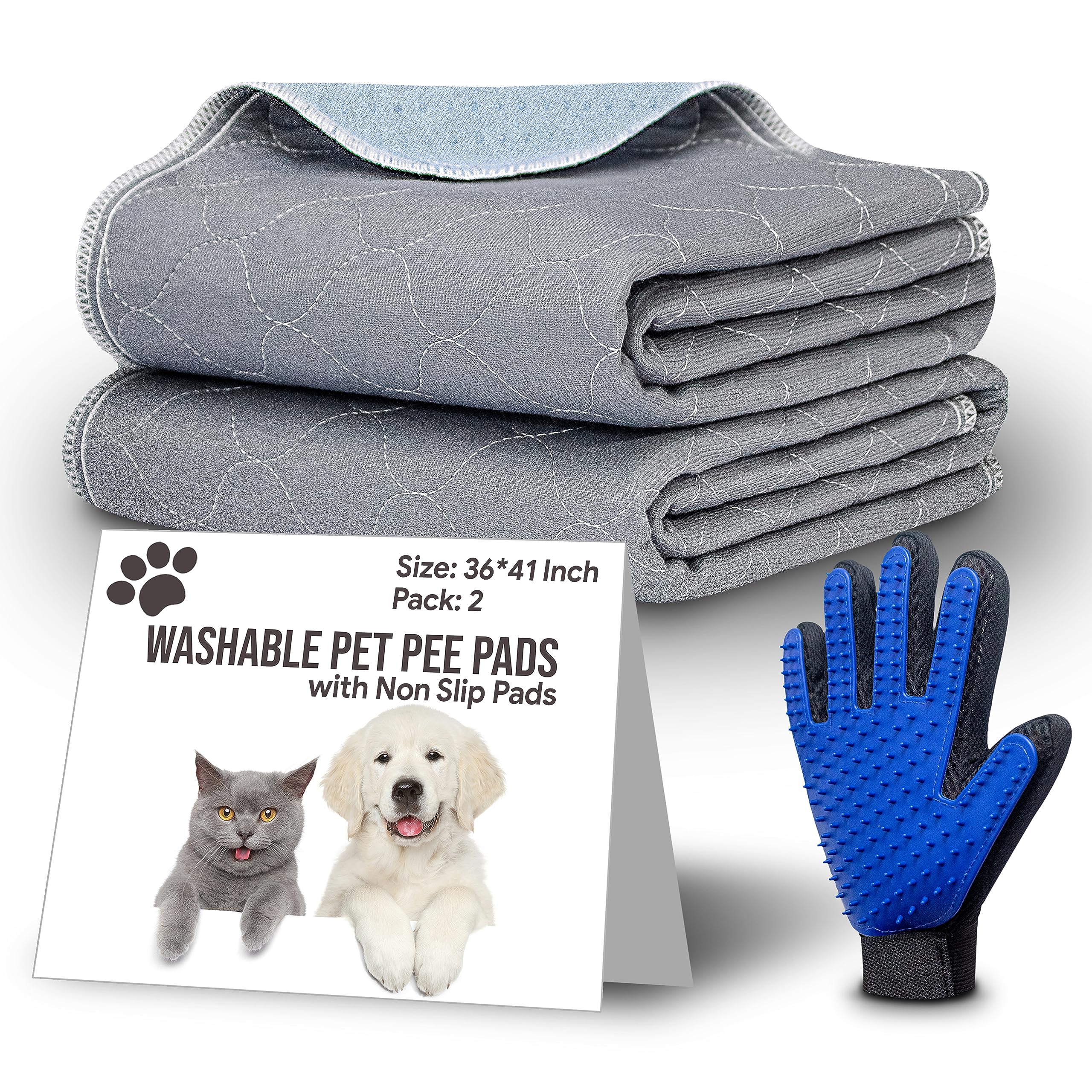 Littleliner 2 Pack 36   X41    Washable Pee Pads For Dogs With Grooming Glove, Non-Slip Whelping Pads, Absorbent & Pleasant Endu