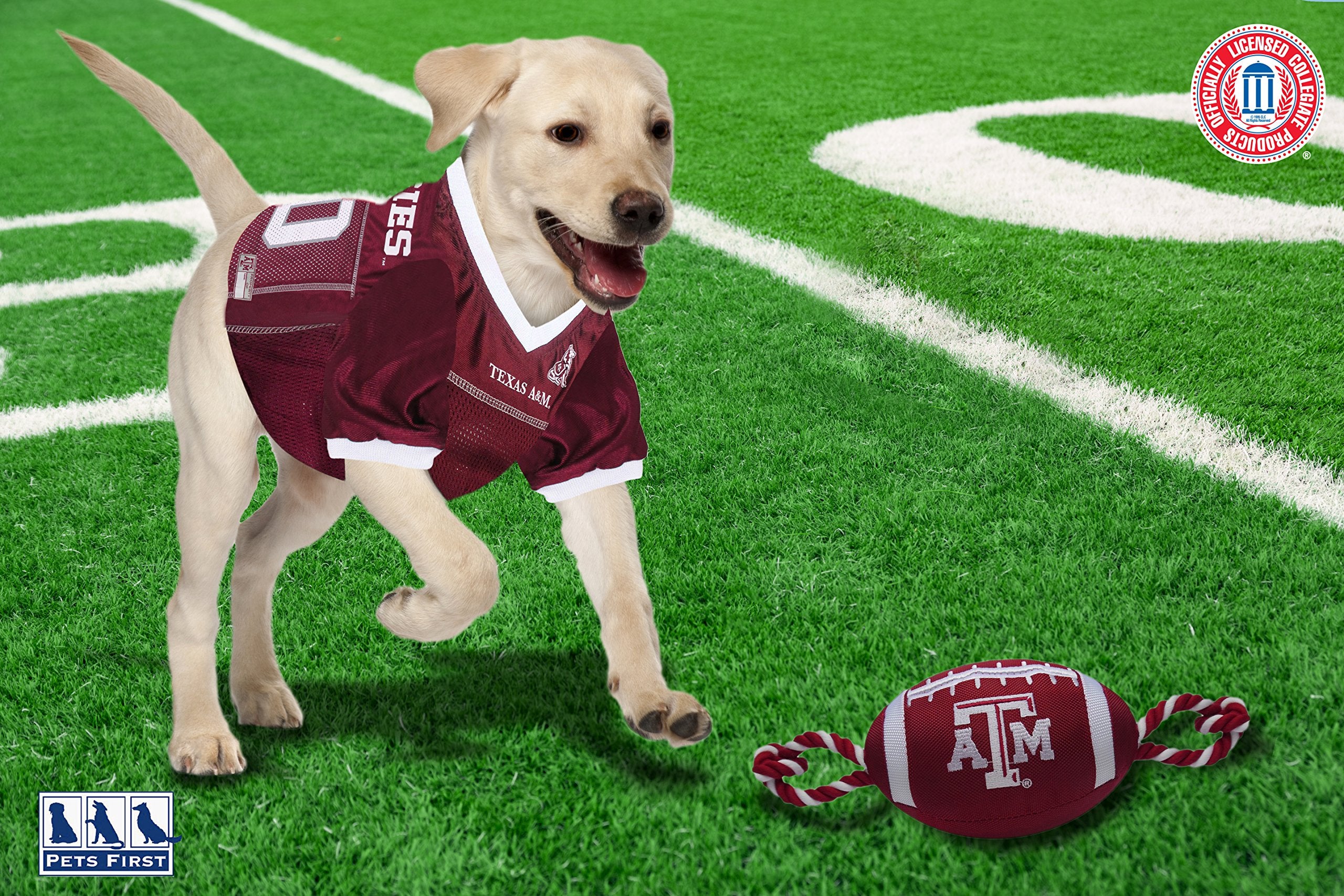 Pets First Ncaa Texas A&M Aggies Football Dog Toy, Tough Quality Nylon Materials, Strong Pull Ropes, Inner Squeaker, Collegiate Team Color