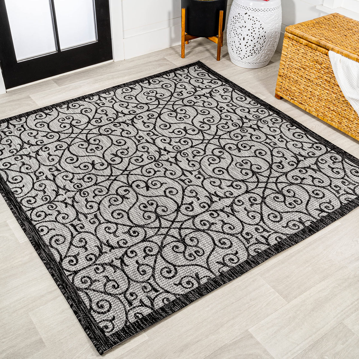 Jonathan Y Smb107E-5Sq Madrid Vintage Filigree Textured Weave Indoor Outdoor Area Rug, Classic, Traditional, Transitional Easy C