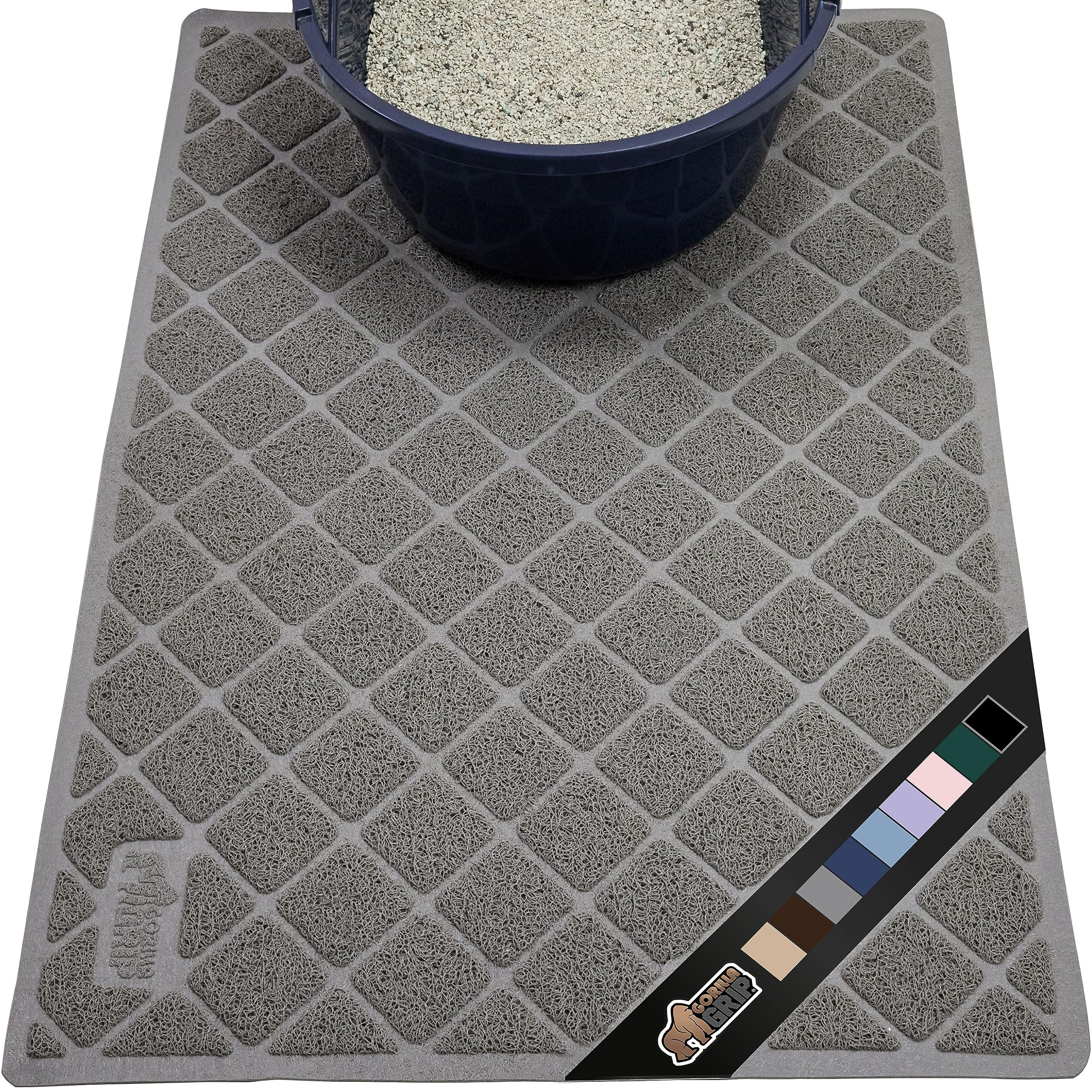 Gorilla Grip Cat Litter Box Mat, 35X23, Water Resistant Kitty Litter Trapping Mat, Textured Backing, Easy To Clean, Less Waste And Clean Floors, Kitten Supplies For Indoor Cats, Soft On Paws, Gray