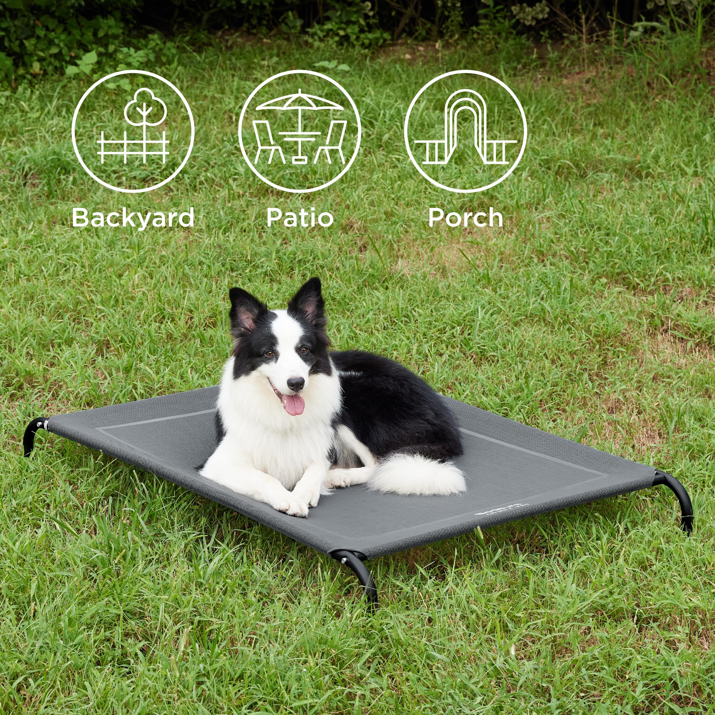 Bedsure Elevated Raised Cooling Cots Bed For Large Dogs, Portable Indoor & Outdoor Pet Hammock With Skid-Resistant Feet, Frame With Breathable Mesh, Grey, 49 Inches