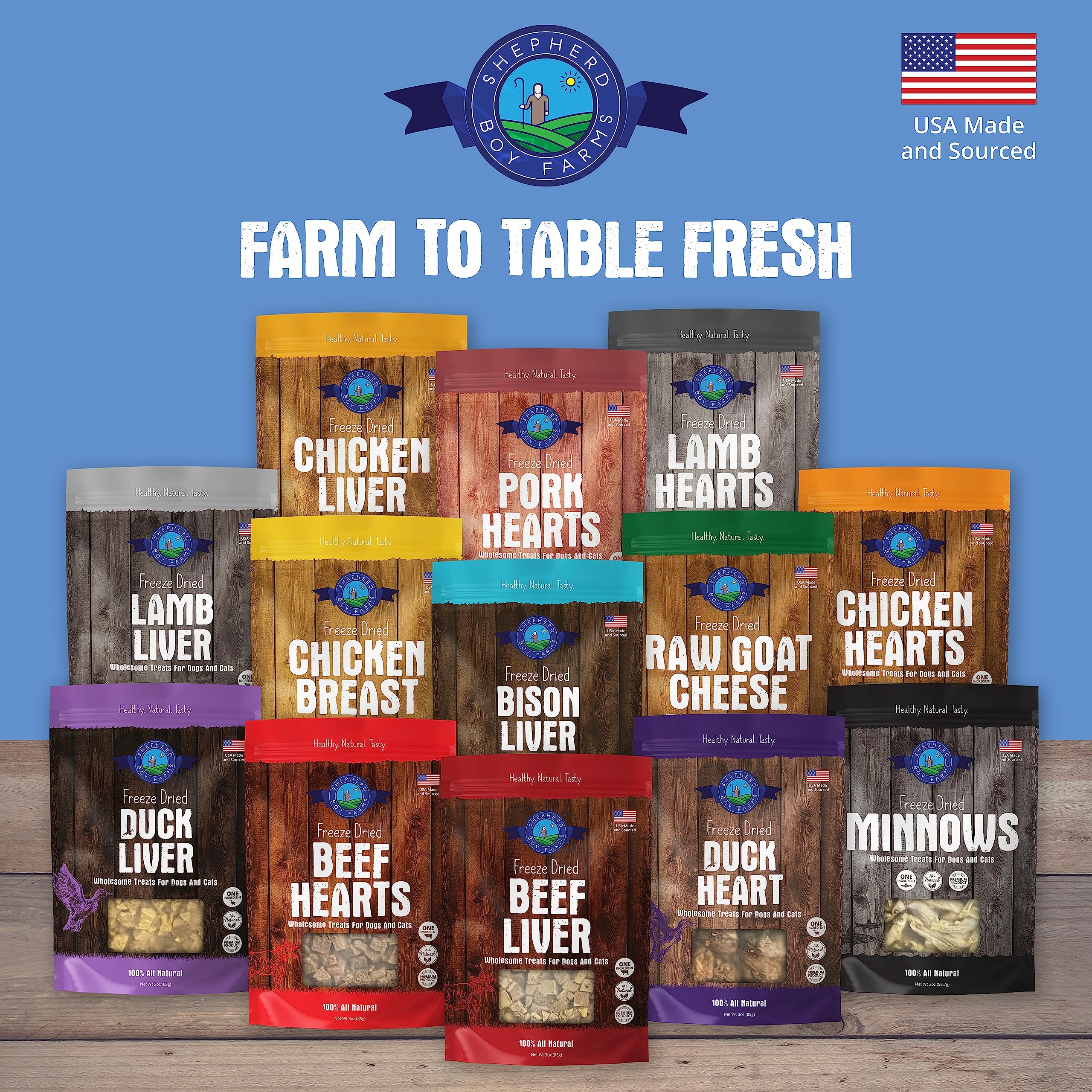 Shepherd Boy Farms Freeze Dried Dog and Cat Treats, Duck Heart, All Natural Freeze-Dried Dog Treat & Snack, Made in USA, High in