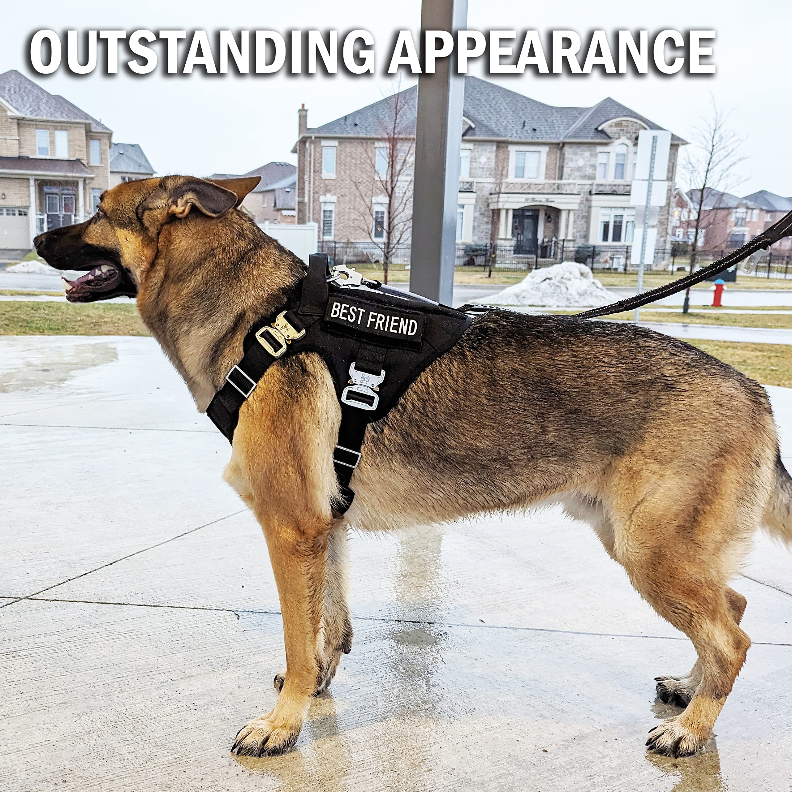 Tactical Dog Harness For Large Dogs With 4 Metal Buckles, Waterproof; Military Grade Dog Vest, Stop Pulls, Does Not Choke Neck A