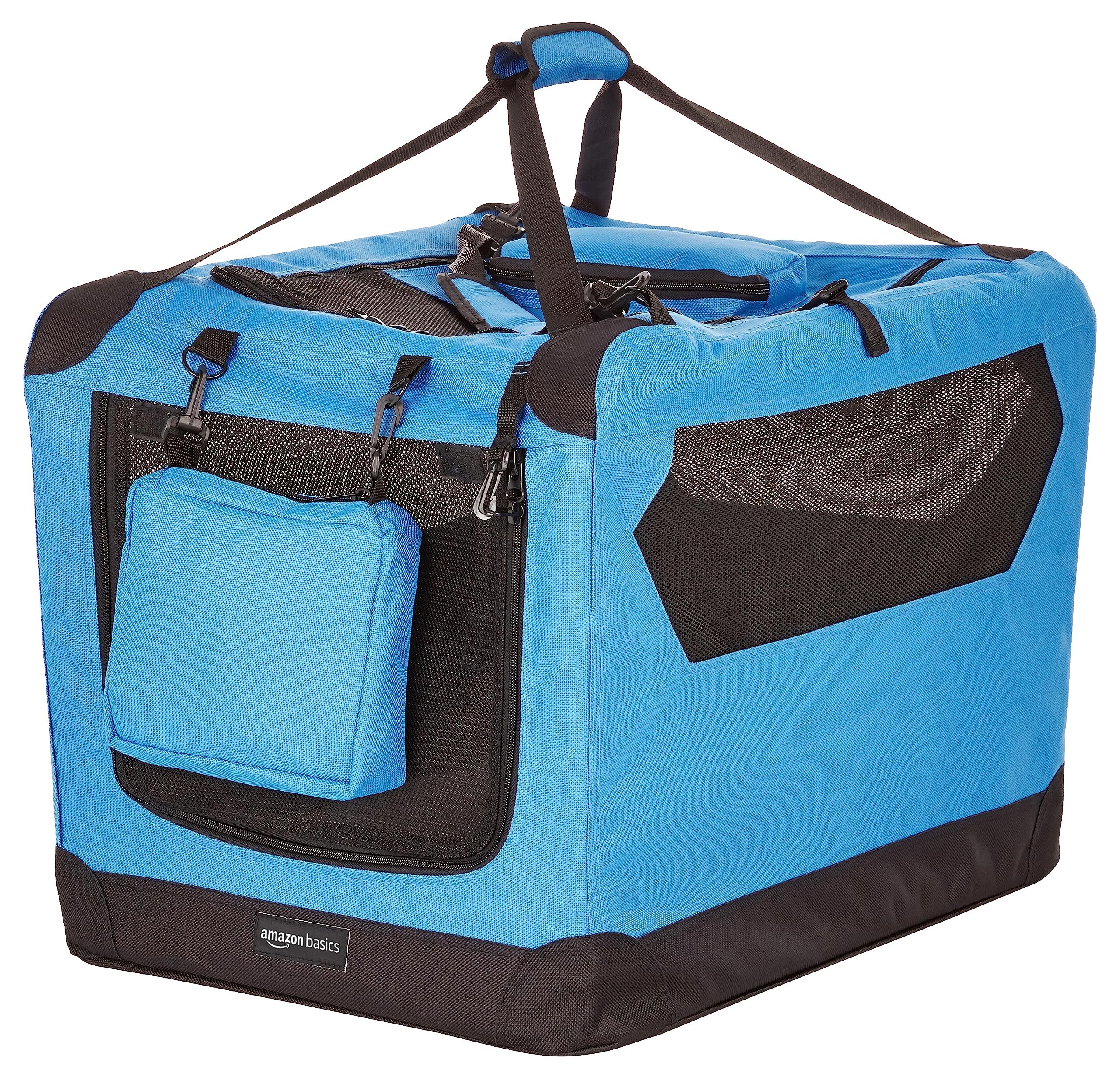 Amazon Basics Folding Portable Soft Pet Dog Crate Carrier Kennel, 26 X 18 X 18 Inches, Blue