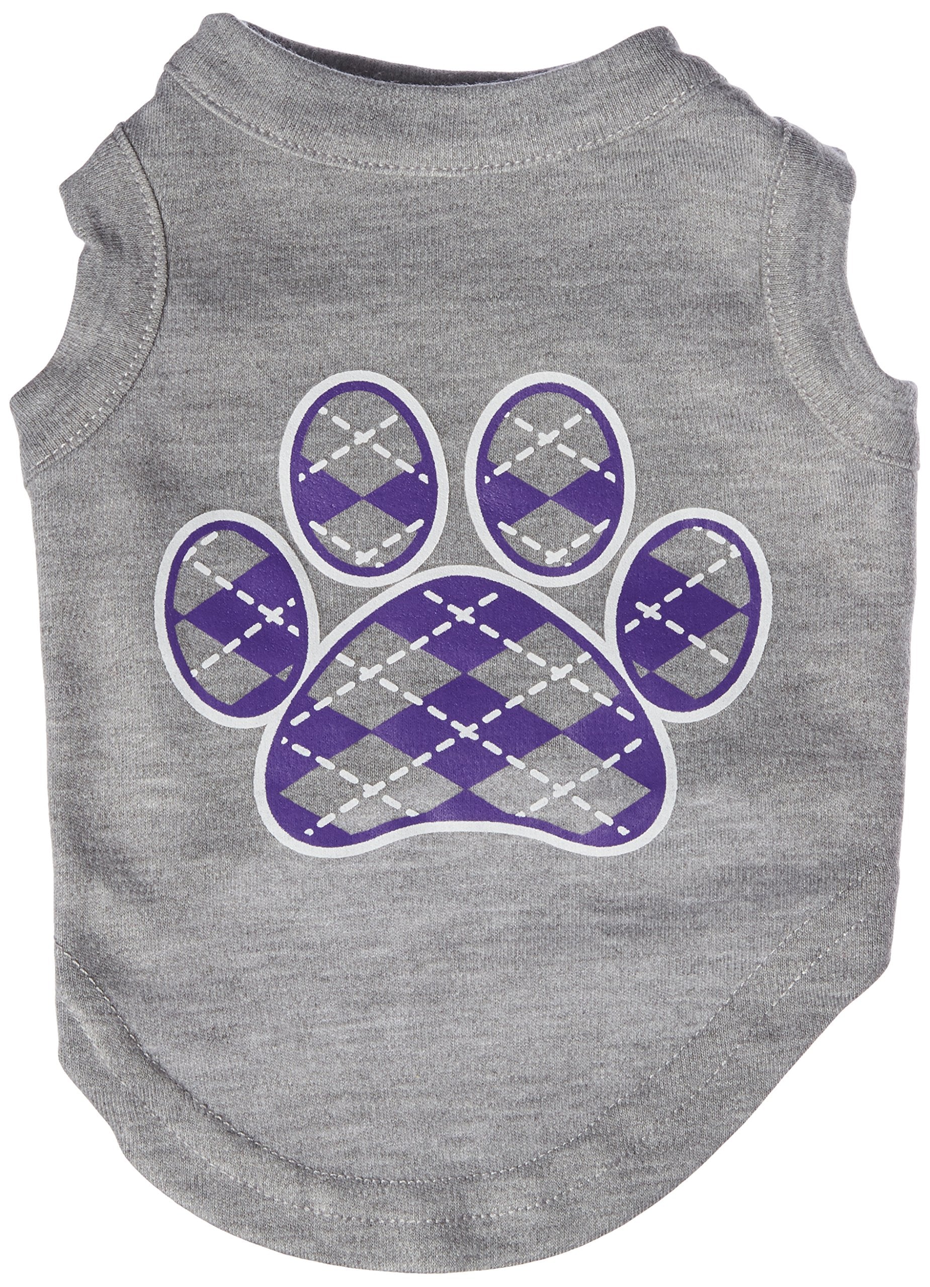 Pet Dog & Cat Shirt Screen Printed, 'Argyle Paw Purple' Gray Sm (3-6 Lbs.)