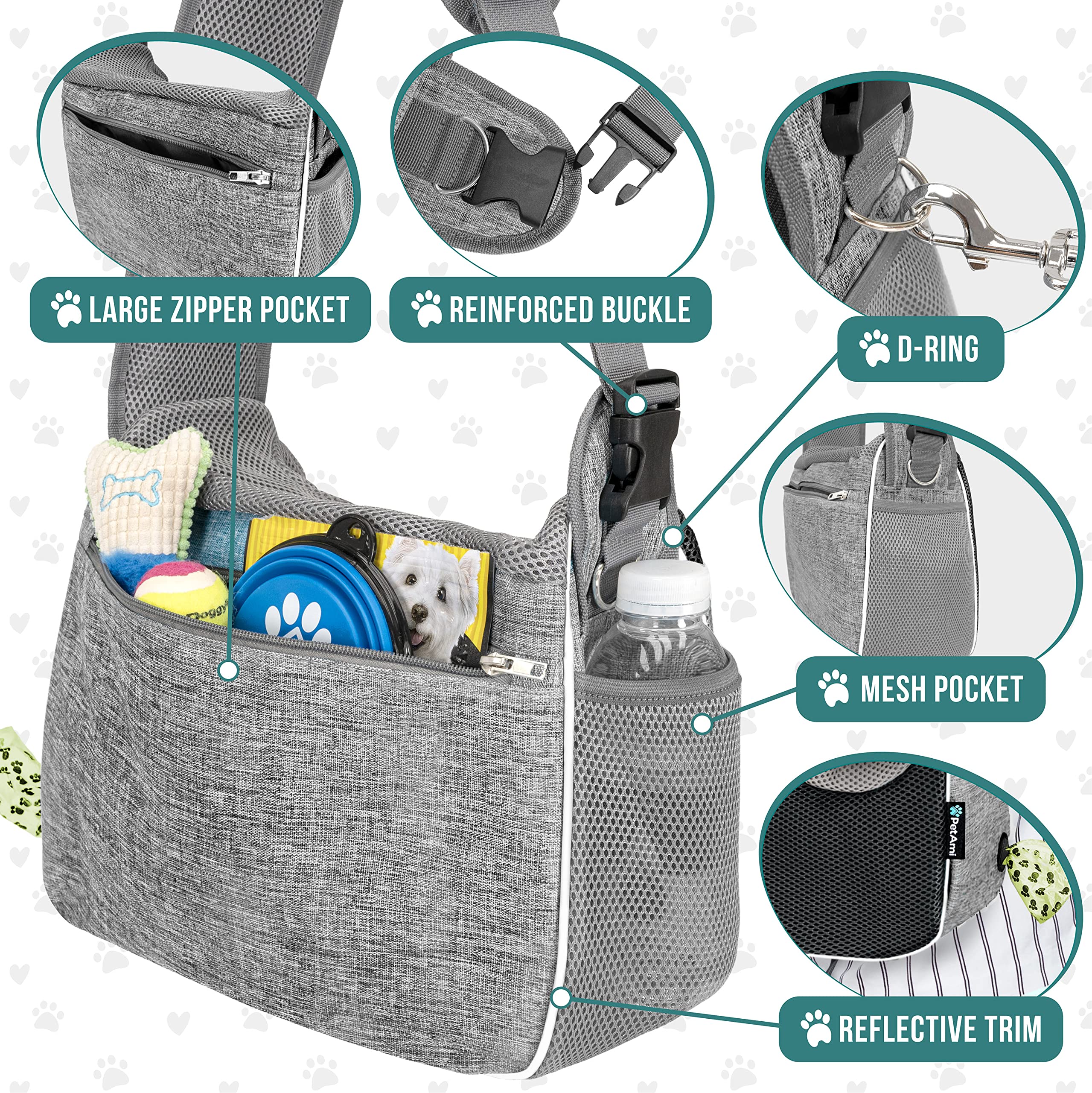 PetAmi Small Dog Sling Carrier, Soft-Sided Crossbody Puppy Carrying Purse Bag, Adjustable Sling Pet Pouch to Wear Medium Dog Cat